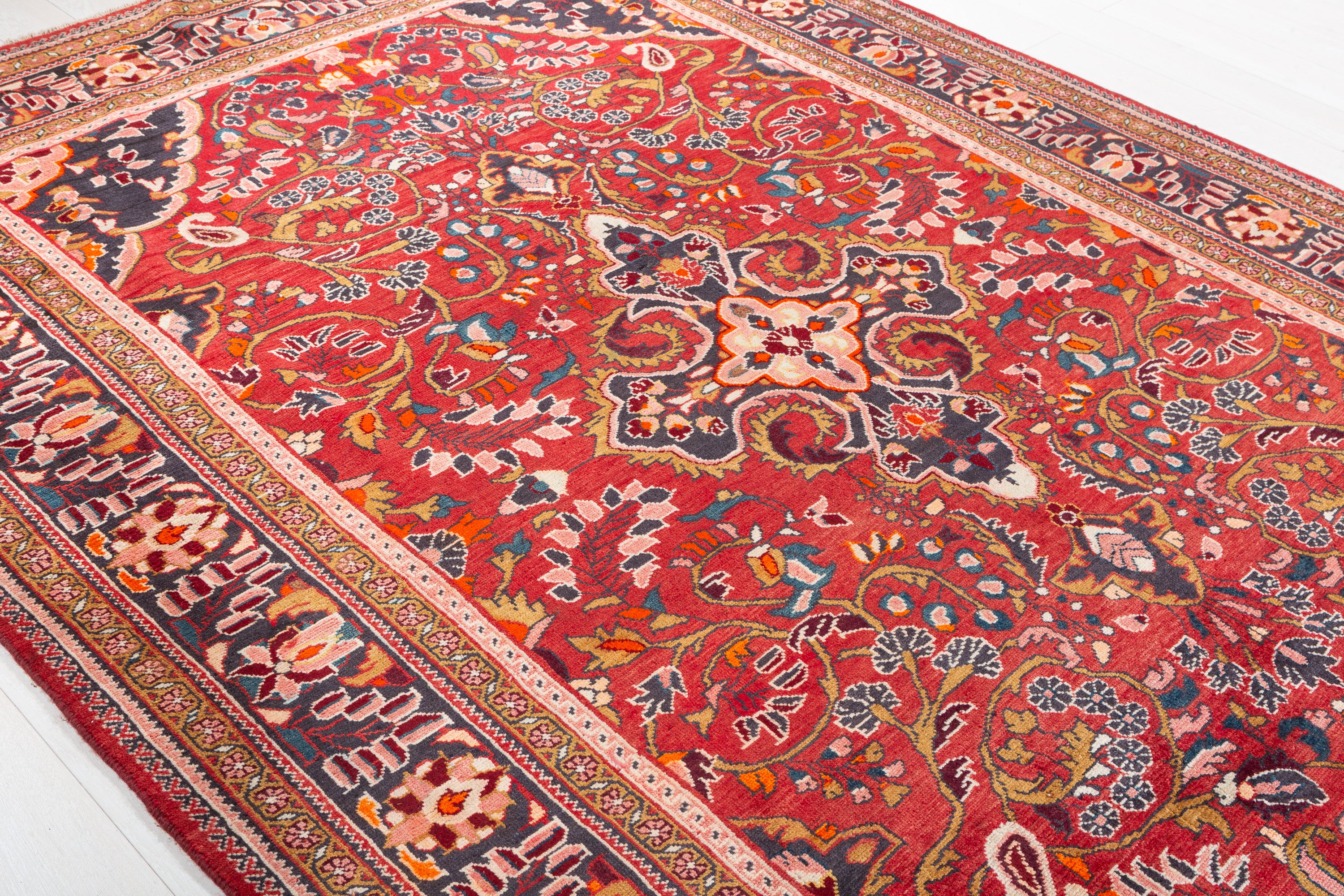 Vintage Red and blue Floral Rug – 10' 2" x 7' 0" (309 x 214 cm)