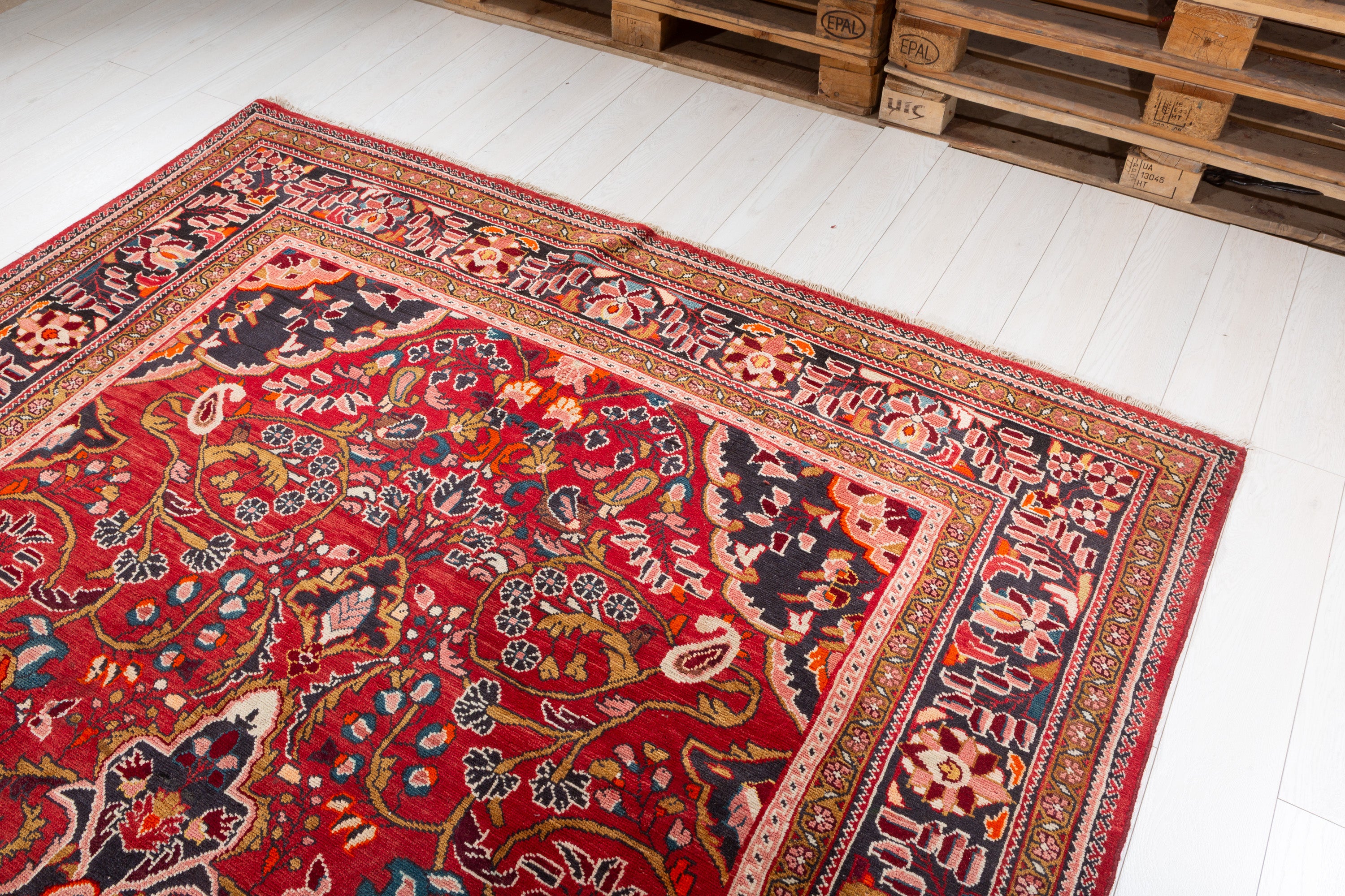 Vintage Red and blue Floral Rug – 10' 2" x 7' 0" (309 x 214 cm)