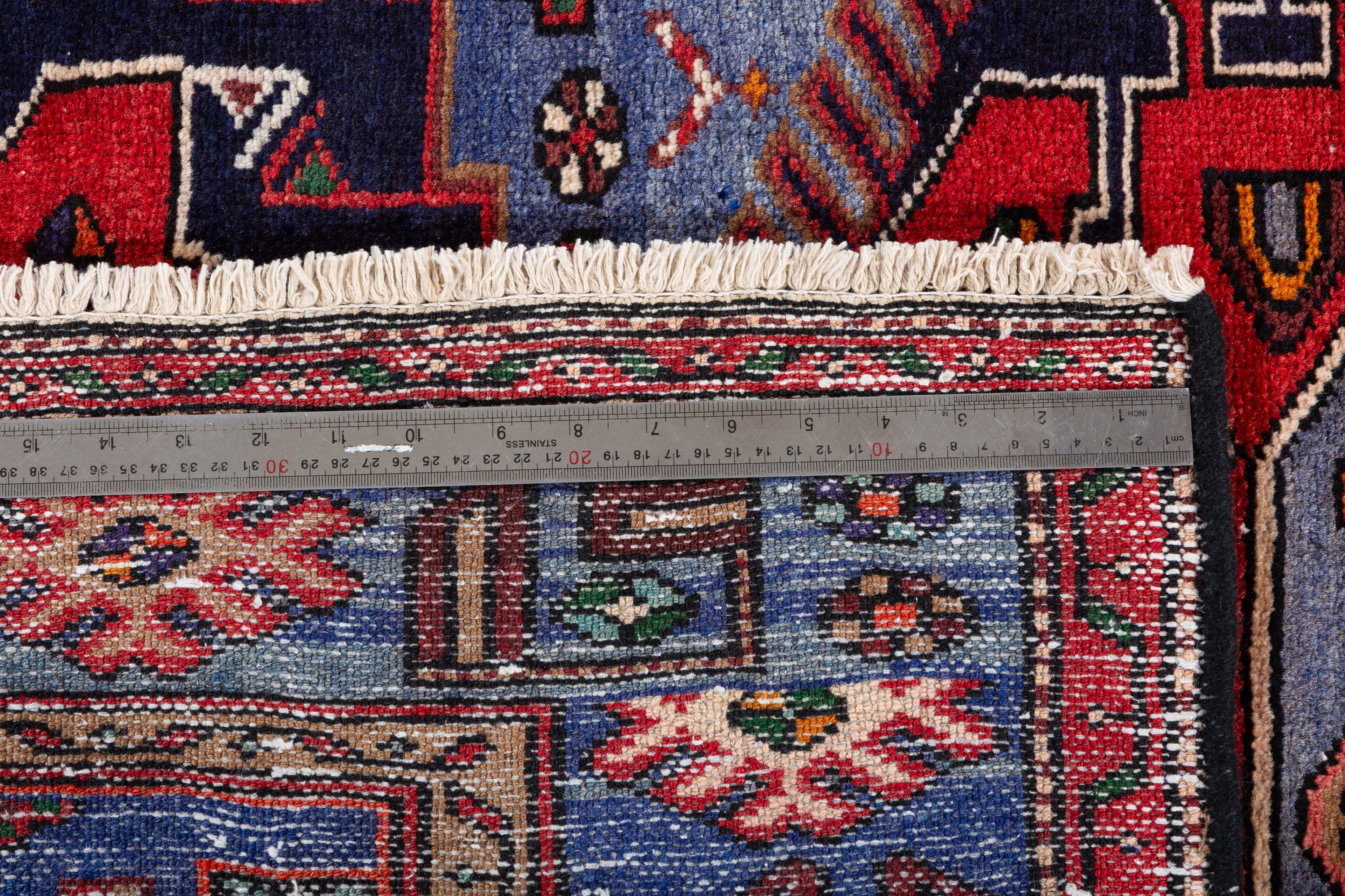 Collectible Vintage Red, Navy Blue Geometric Medallion Area Rug – 6' 6" x 4' 4" (197 x 132 cm)