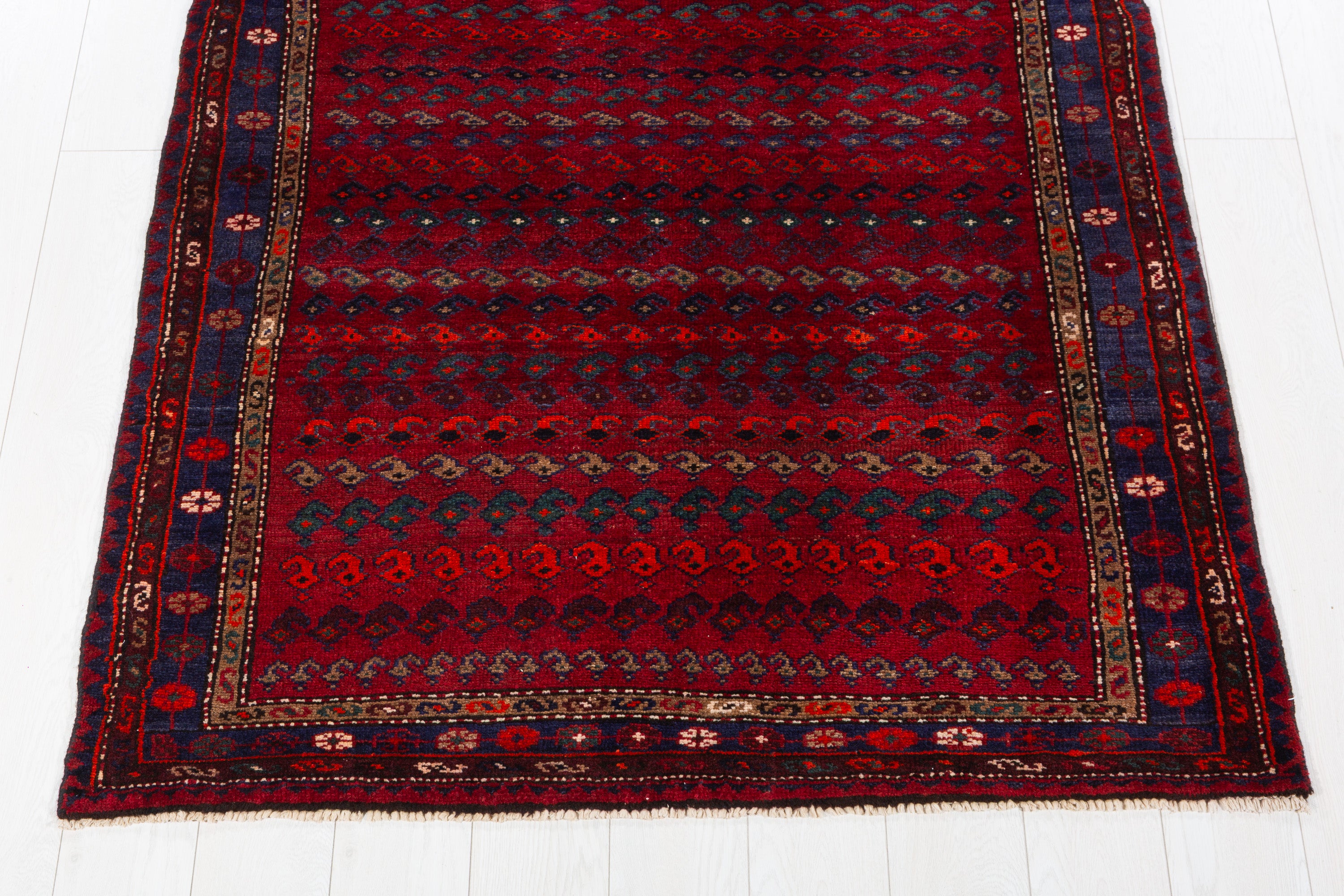 Collectible Vintage Red, Navy Blue Allover Geometric Area Rug – 6' 1" x 4' 4" (186 x 131 cm)