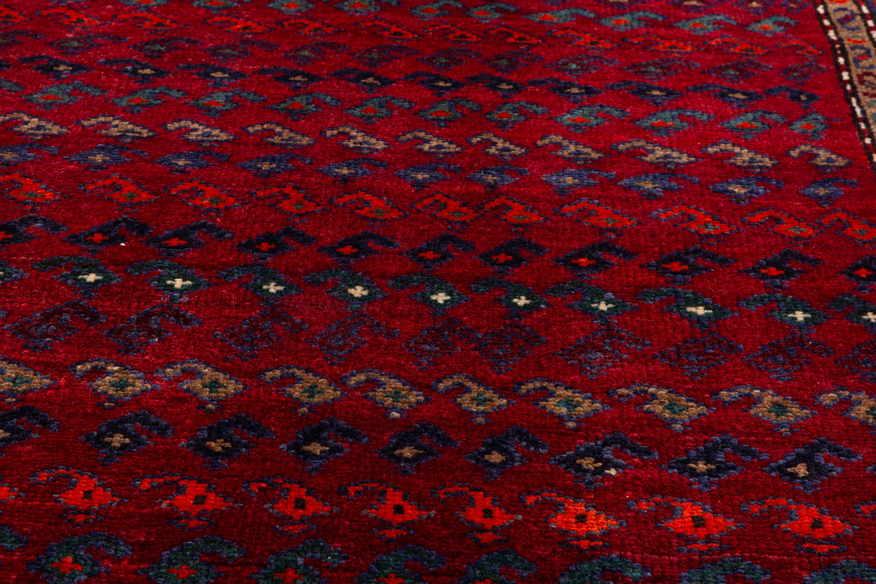 Collectible Vintage Red, Navy Blue Allover Geometric Area Rug – 6' 1" x 4' 4" (186 x 131 cm)