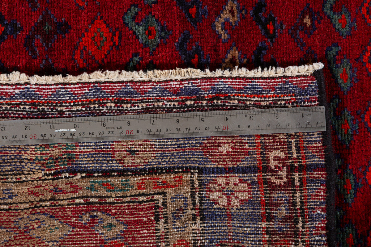 Collectible Vintage Red, Navy Blue Allover Geometric Area Rug – 6' 1" x 4' 4" (186 x 131 cm)