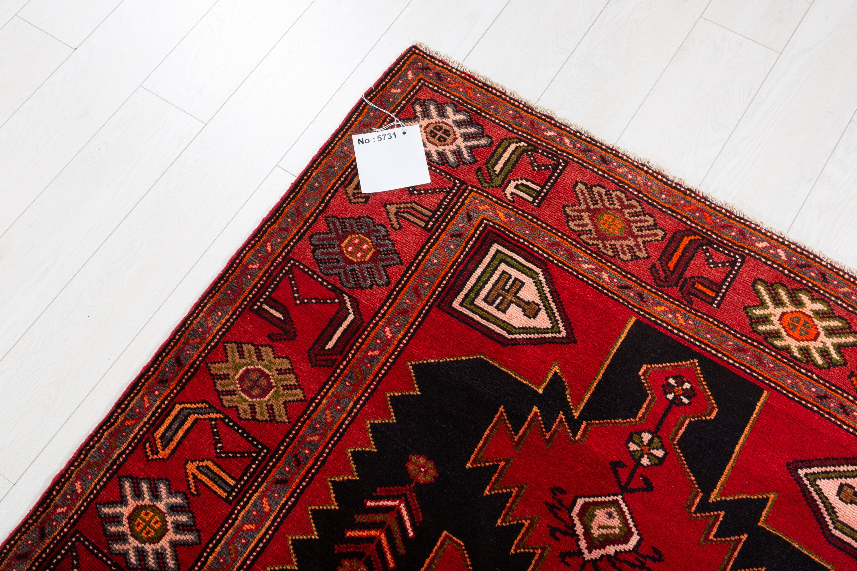 Collectible Vintage Red, Intense Deep Navy Blue Geometric Medallion Area Rug – 6' 4" x 4' 4" (193 x 131 cm)