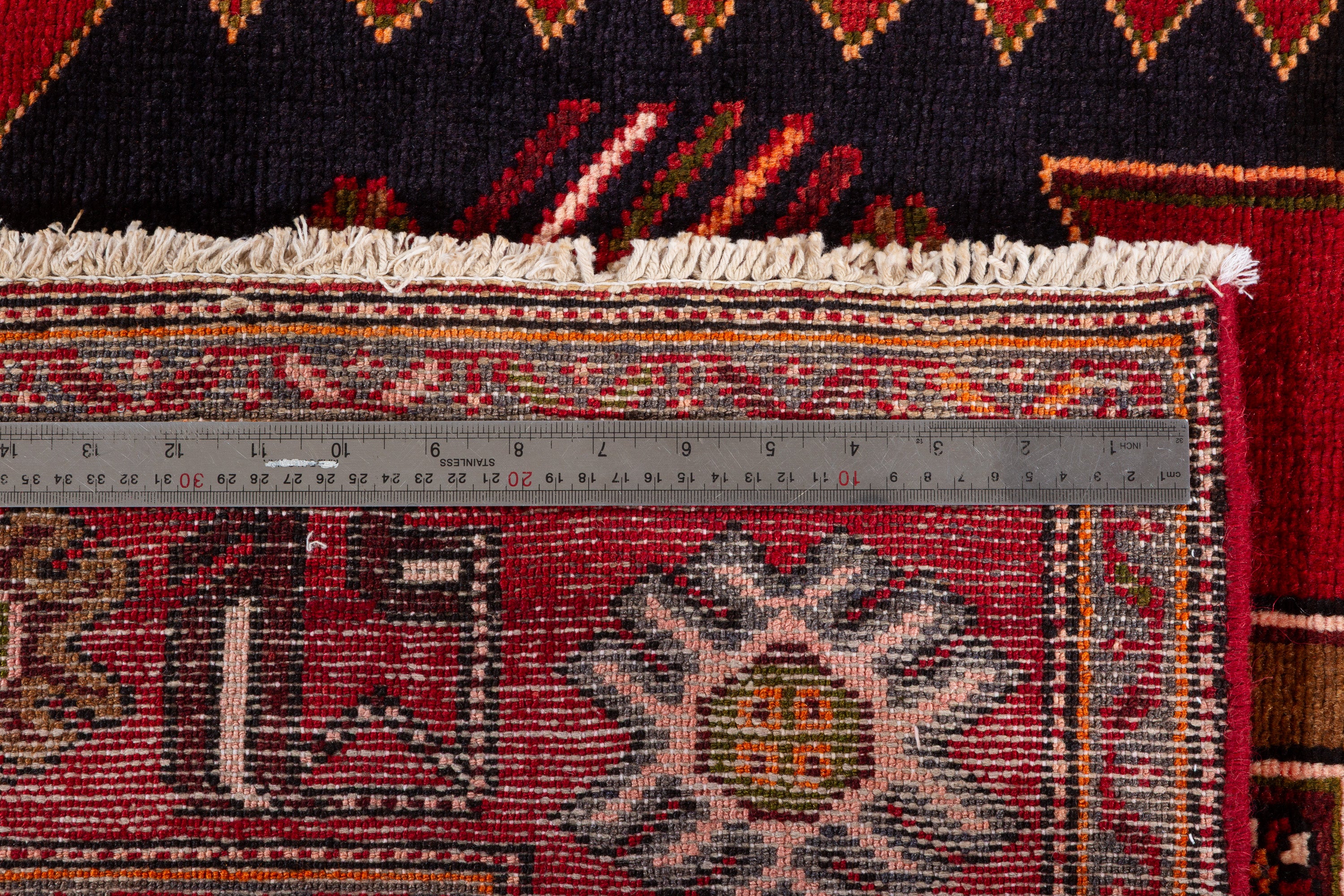 Collectible Vintage Red, Intense Deep Navy Blue Geometric Medallion Area Rug – 6' 4" x 4' 4" (193 x 131 cm)