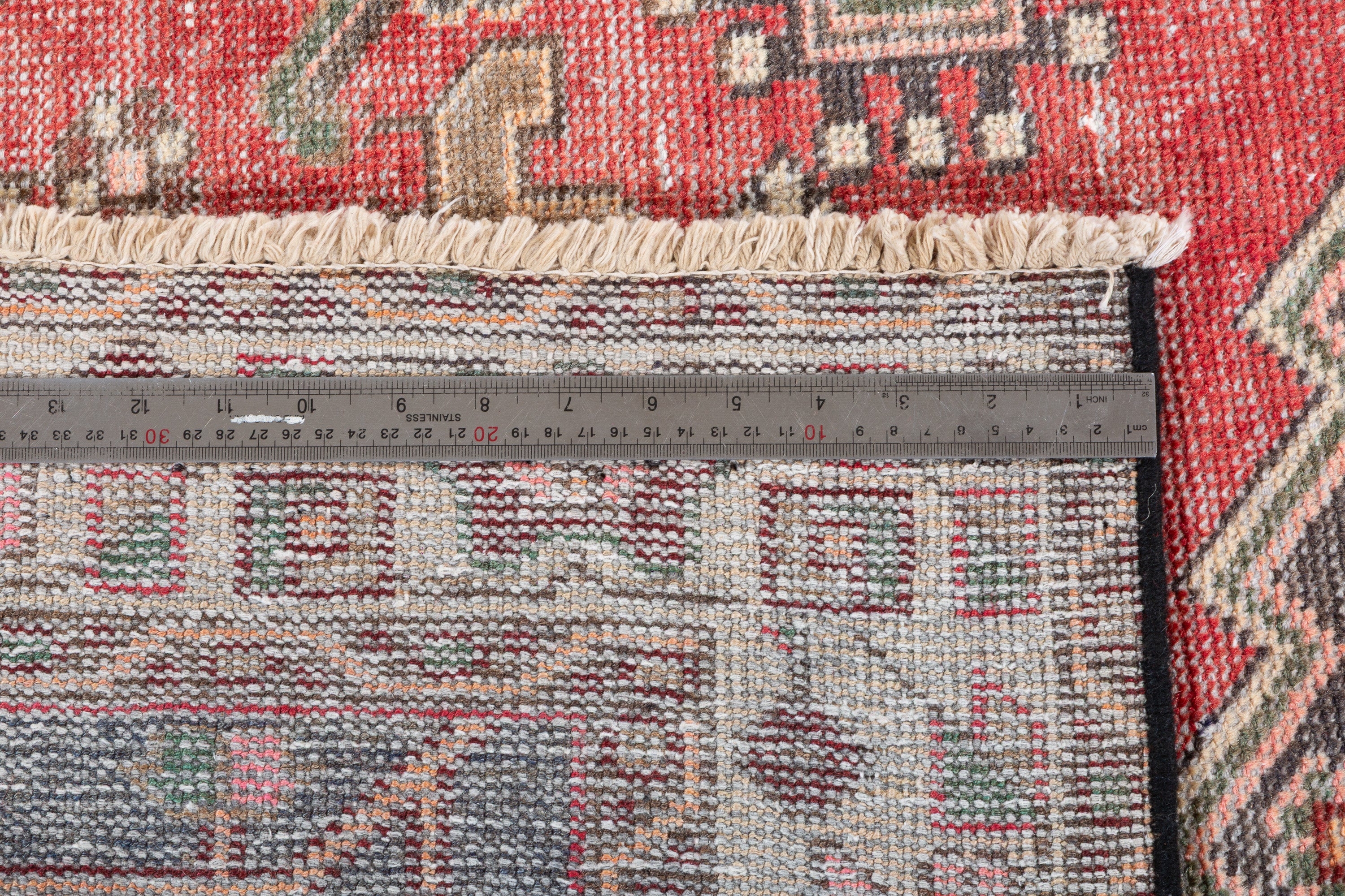 Vintage Faded Red, Beige Distressed Floral Medallion Area Rug – 7' 3" x 3' 10" (222 x 117 cm)