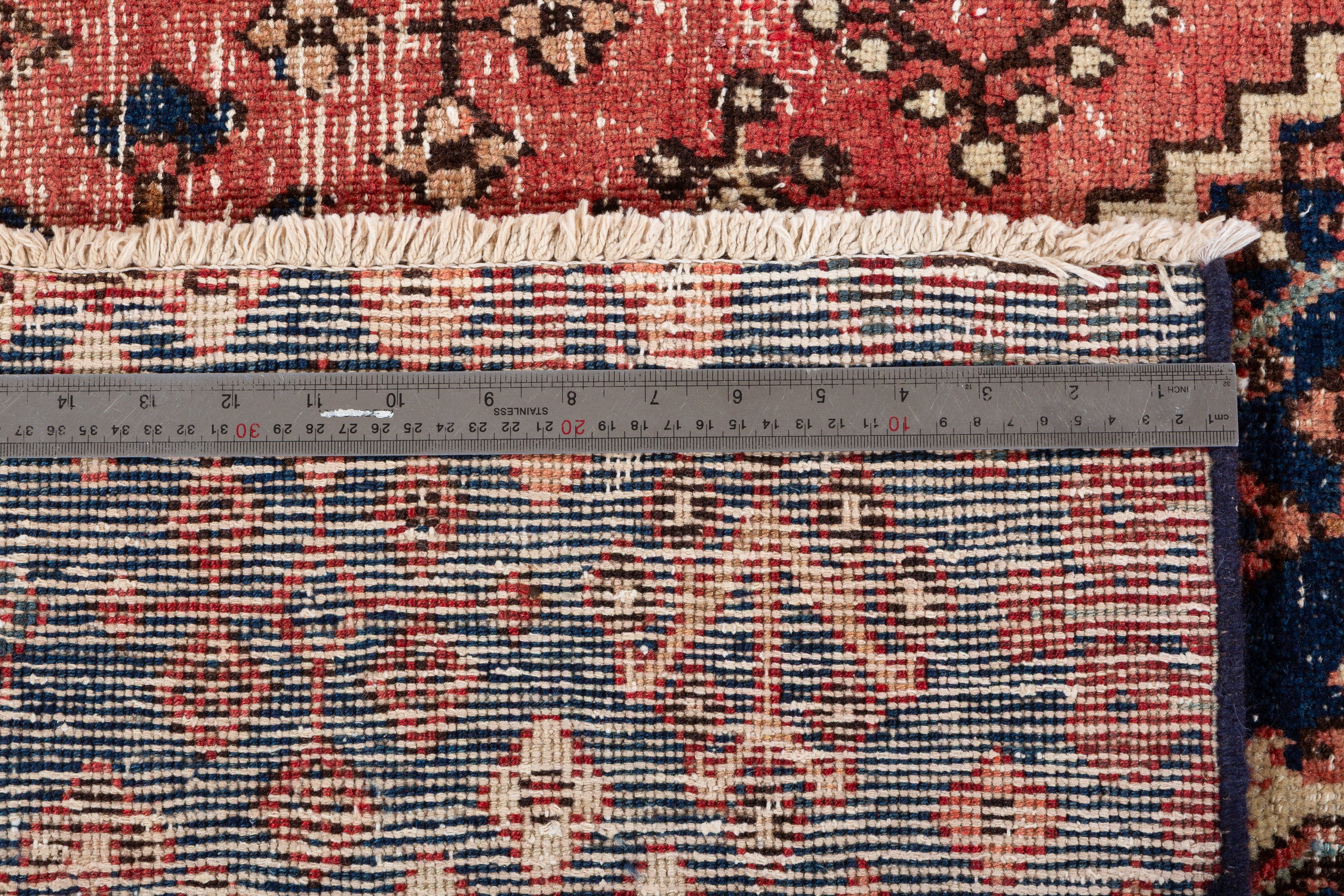 Vintage Faded Red, Navy Blue Allover Floral Area Rug – 7' 5" x 5' 0" (226 x 152 cm)