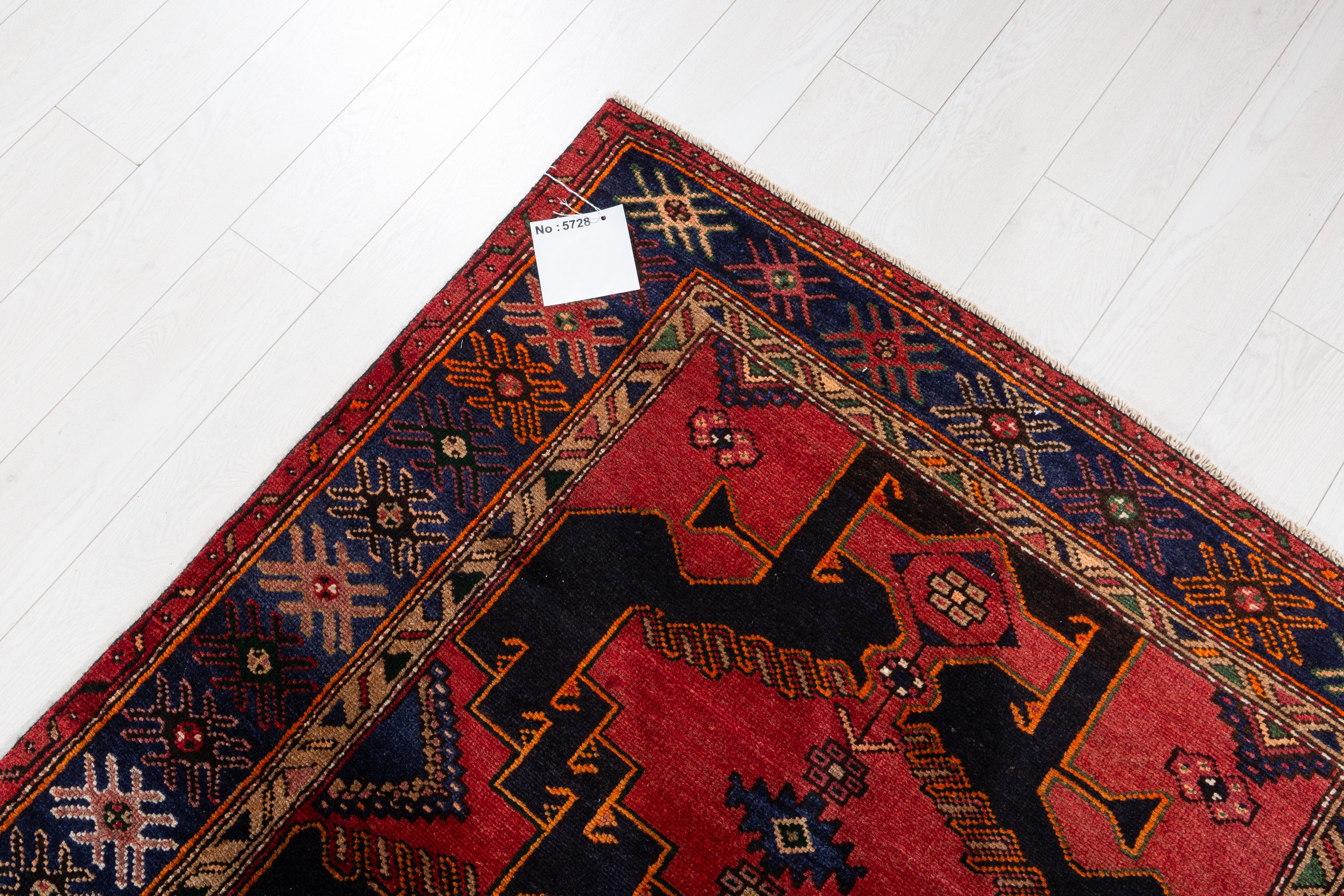 Collectible Vintage Red, Deep Navy Blue Triple Medallion Area Rug – 6' 2" x 4' 4" (189 x 132 cm)