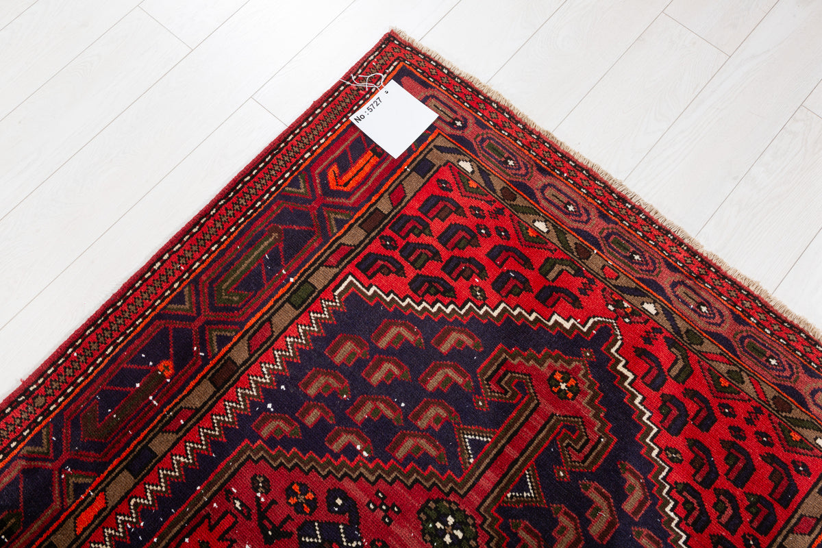 Vintage Rust Red, Navy Blue Allover Geometric Area Rug – 6' 8" x 3' 11" (202 x 119 cm)