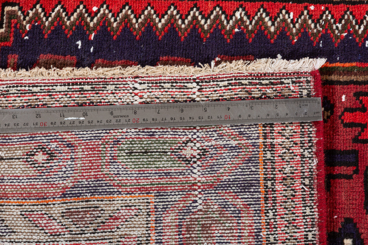 Vintage Rust Red, Navy Blue Allover Geometric Area Rug – 6' 8" x 3' 11" (202 x 119 cm)