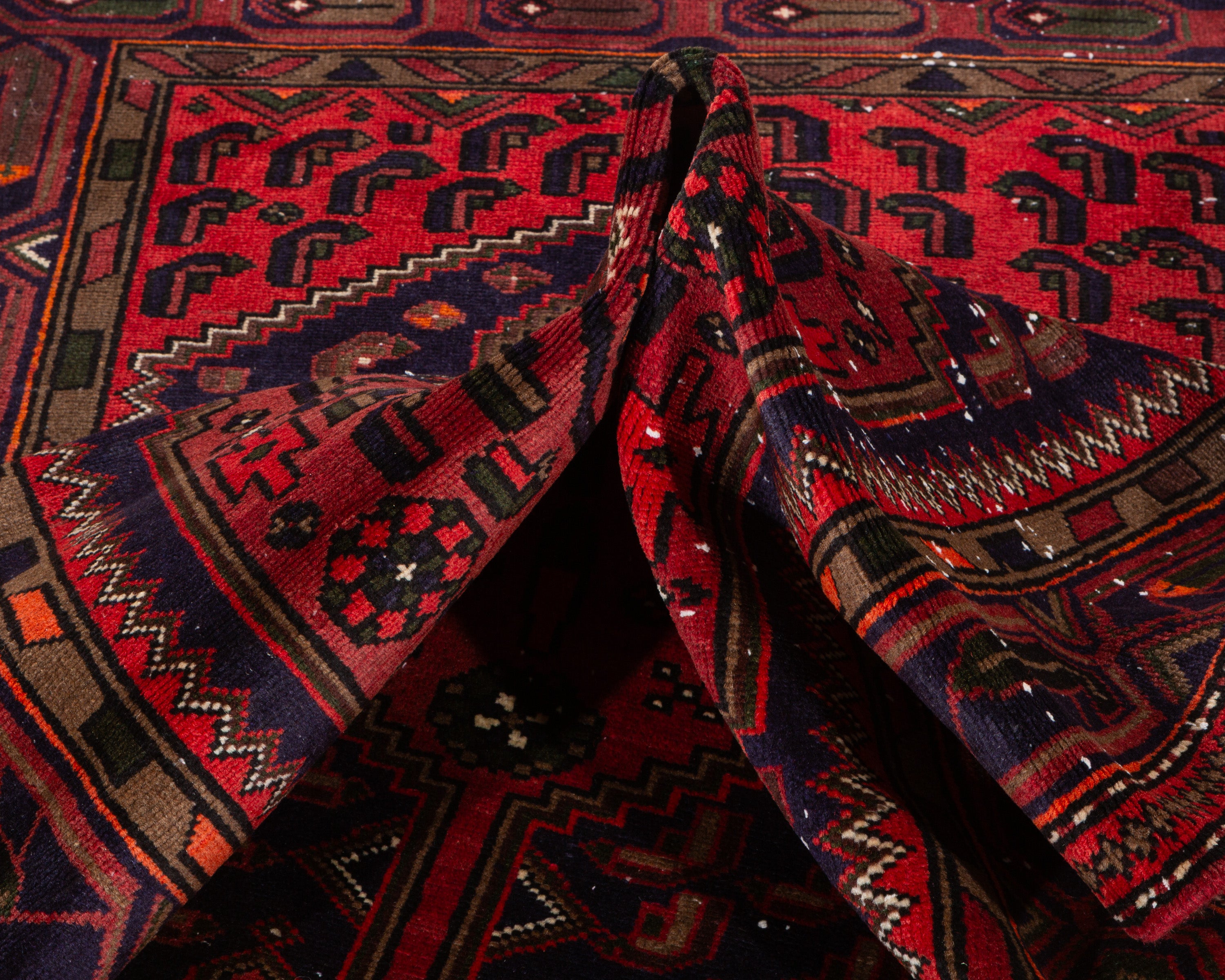 Vintage Rust Red, Navy Blue Allover Geometric Area Rug – 6' 8" x 3' 11" (202 x 119 cm)