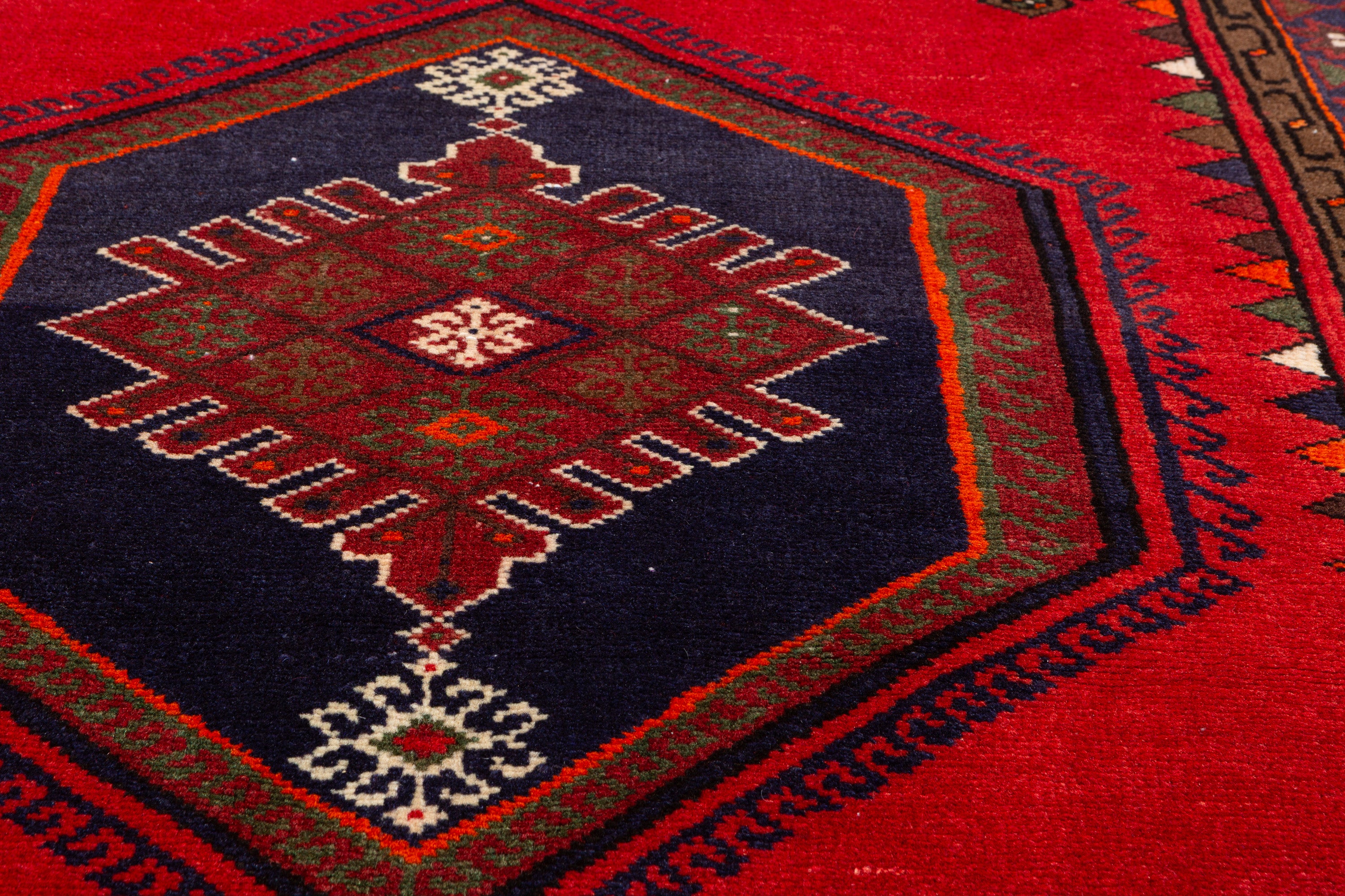 Vintage Red & Navy Blue Geometric Rug – 6' 4" x 3' 10" (192 x 118 cm)