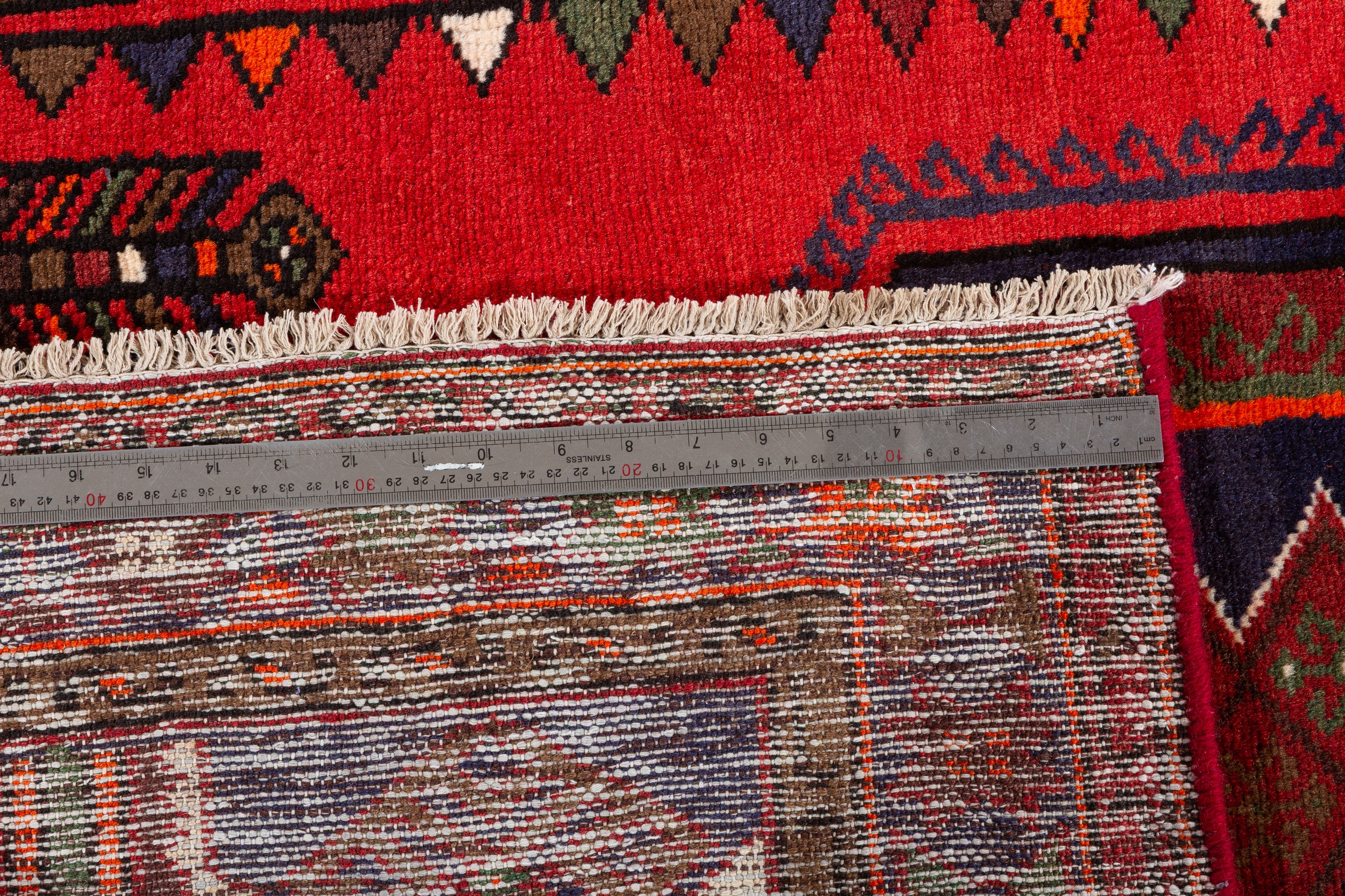 Vintage Red & Navy Blue Geometric Rug – 6' 4" x 3' 10" (192 x 118 cm)
