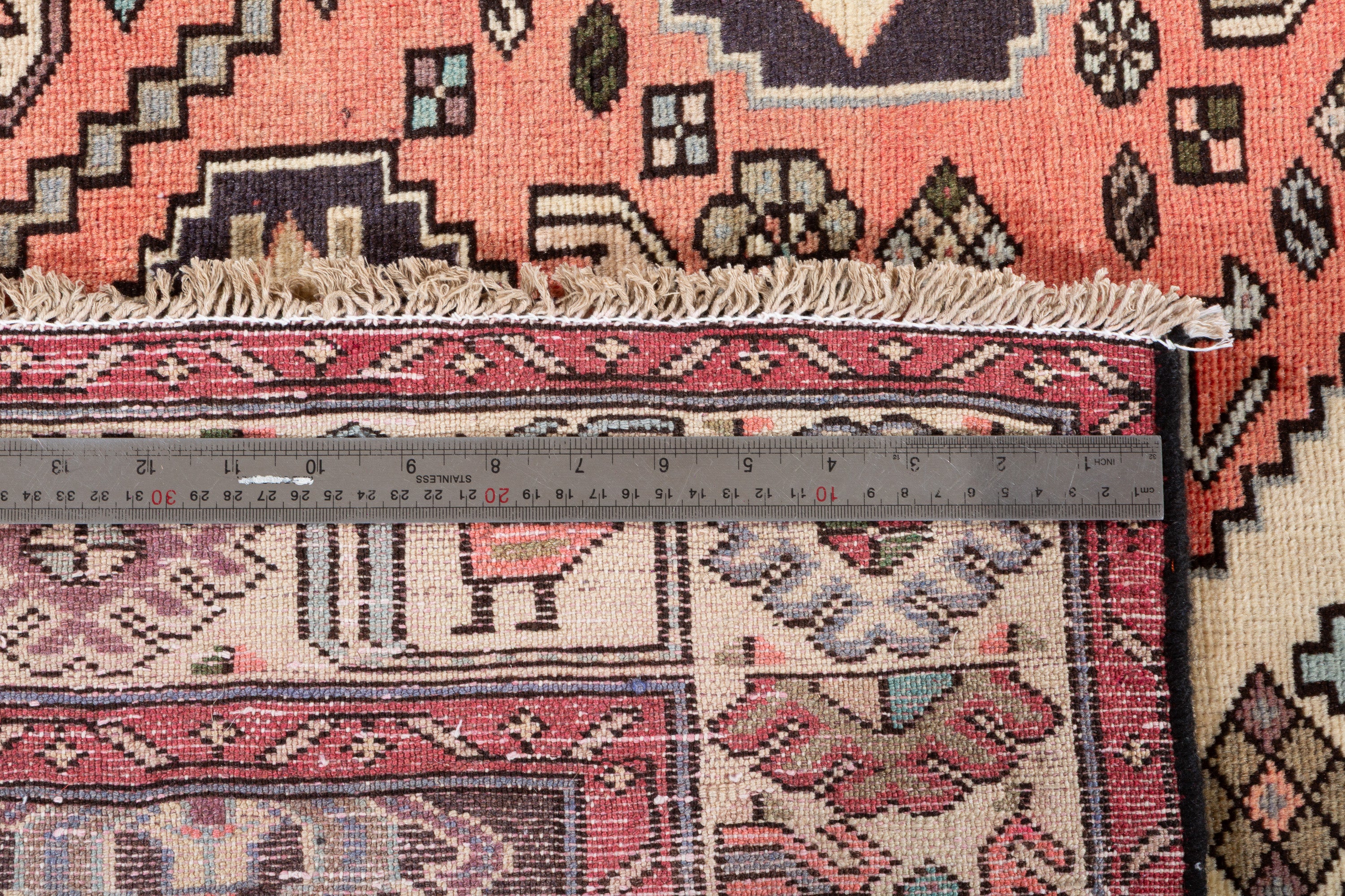 Collectible Vintage Coral Red, Beige Triple Medallion Area Rug – 6' 9" x 4' 1" (206 x 124 cm)