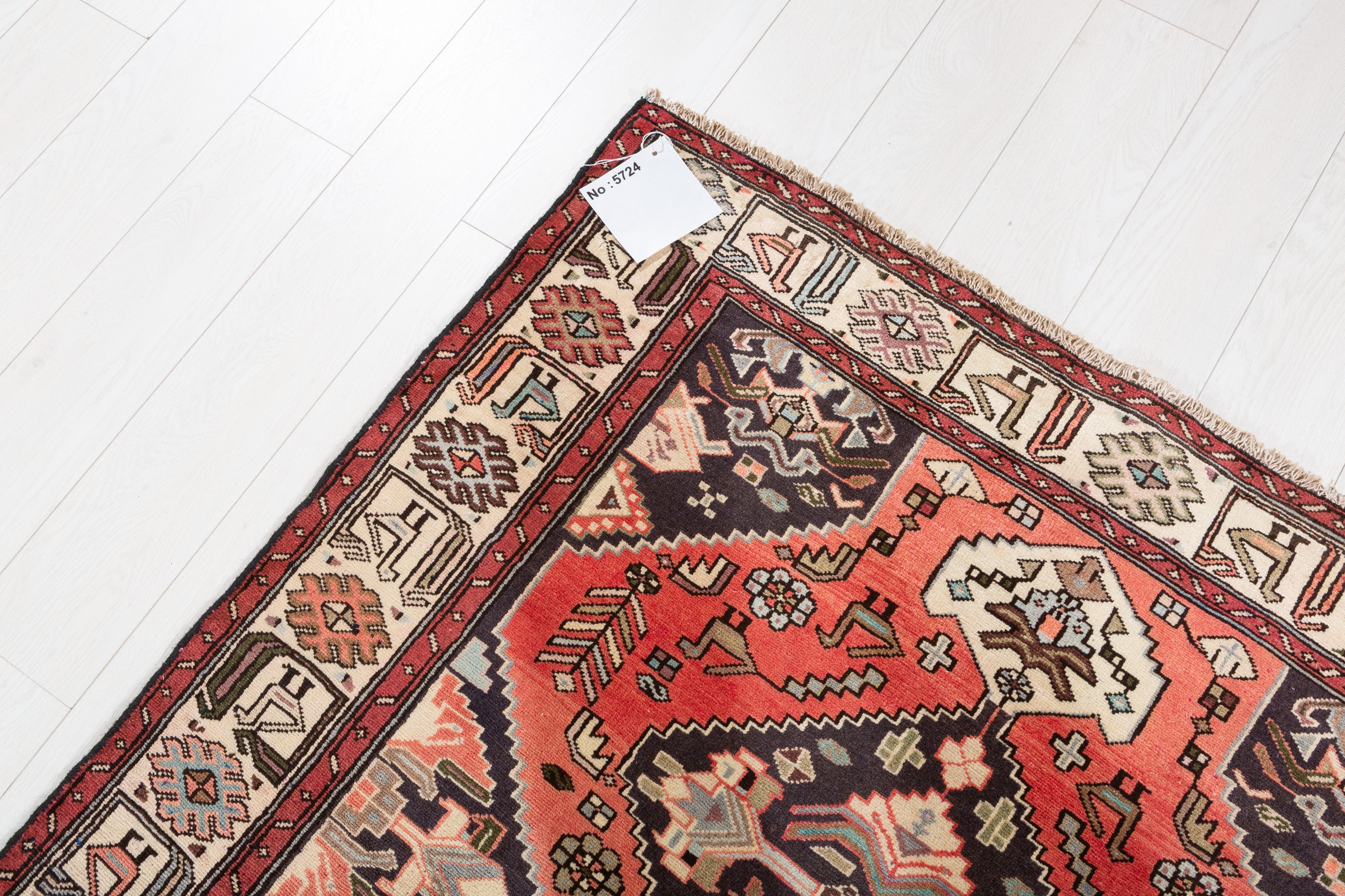 Collectible Vintage Coral Red, Beige Triple Medallion Area Rug – 6' 9" x 4' 1" (206 x 124 cm)