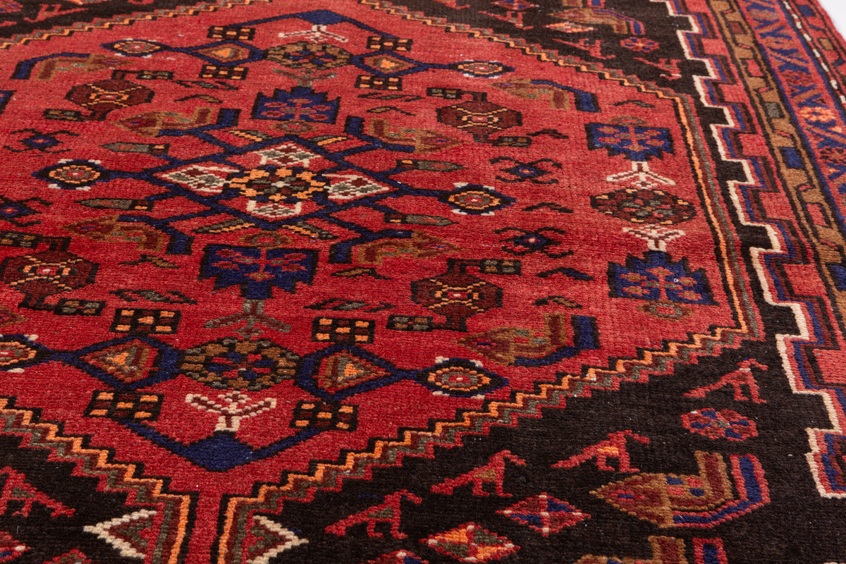 Vintage Red Diamond Medallion Area Rug – 6' 11" x 4' 4" (210 x 132 cm)