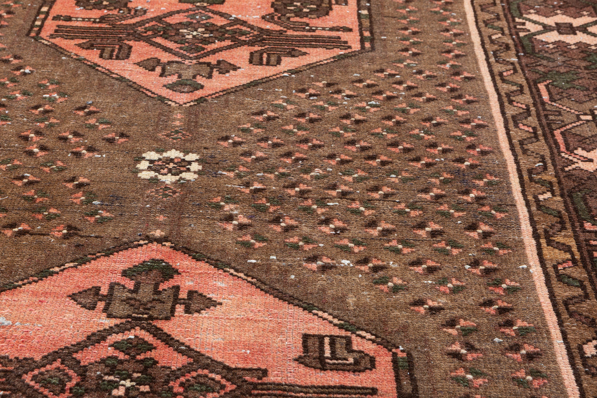 Collectible Vintage Brown, Pink Double Medallion Area Rug – 6' 7" x 3' 11" (201 x 120 cm)