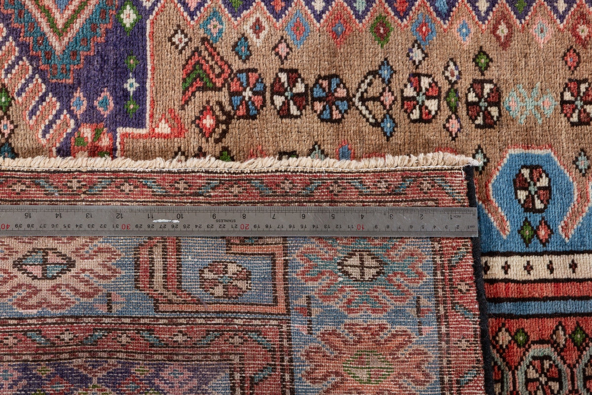 Collectible Vintage Brown, Turquoise Blue Geometric Medallion Area Rug – 6' 5" x 4' 4" (196 x 131 cm)