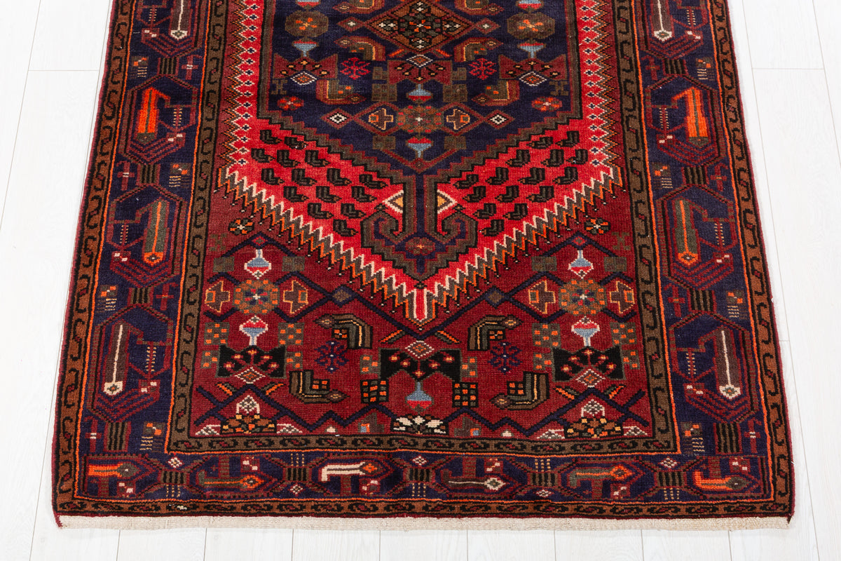 Collectible Vintage Navy Blue, Coral Geometric Medallion Area Rug – 6' 8" x 4' 2" (202 x 127 cm)