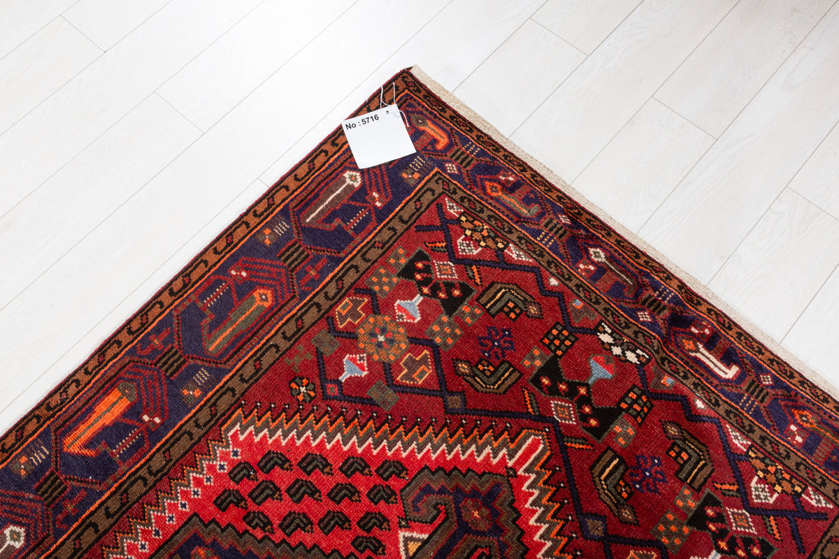 Collectible Vintage Navy Blue, Coral Geometric Medallion Area Rug – 6' 8" x 4' 2" (202 x 127 cm)