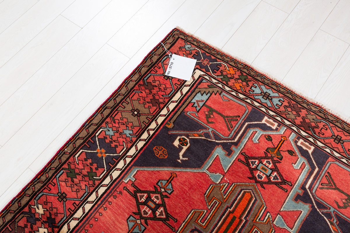 Vintage Coral, Navy Blue Geometric Medallion Area Rug – 6' 6" x 4' 4" (198 x 131 cm)
