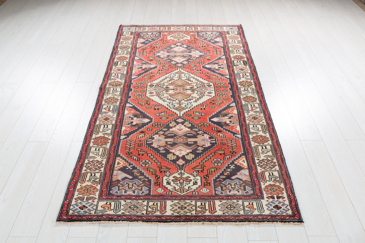 Collectible Vintage Coral, Beige Triple Diamond Area Rug – 6' 10" x 4' 1" (209 x 124 cm)
