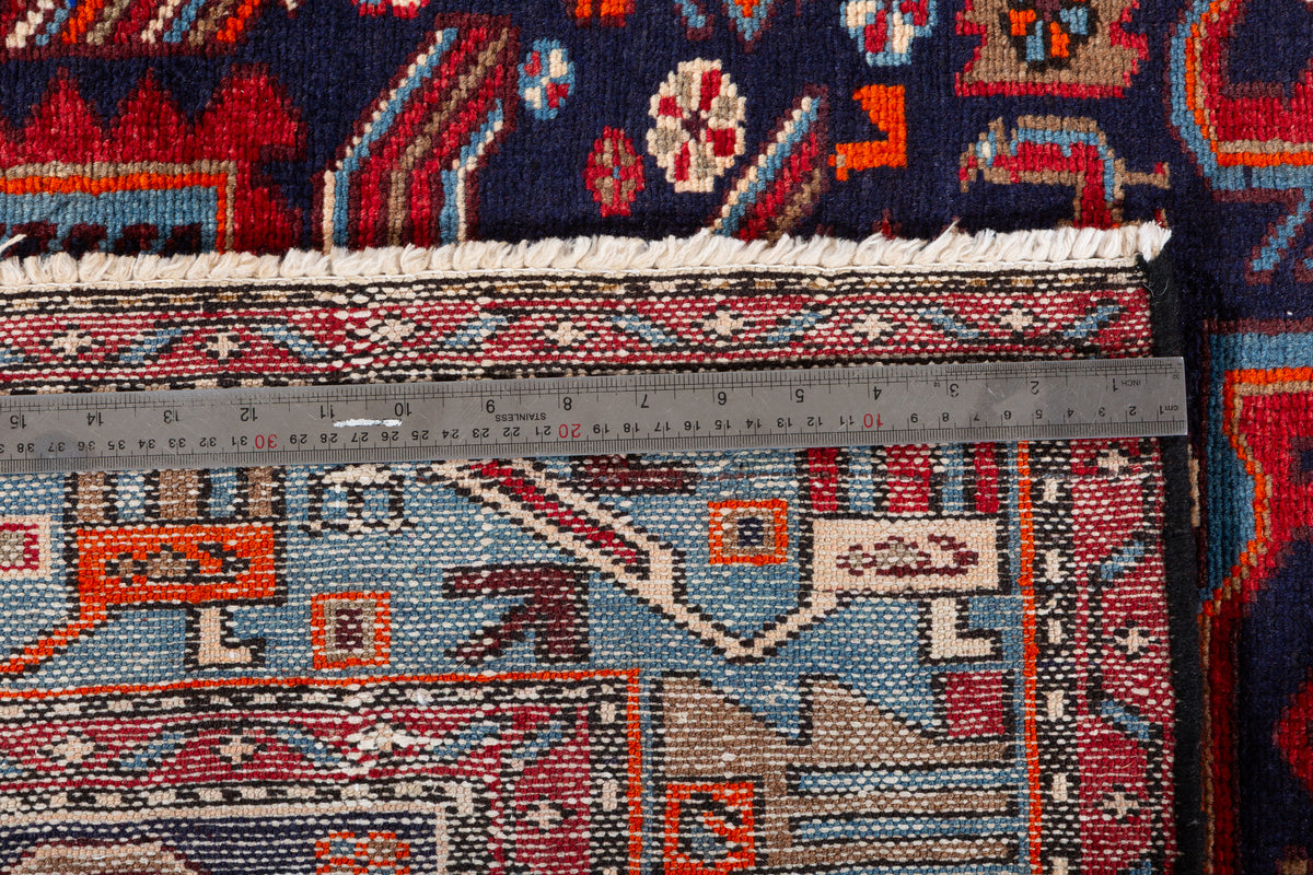 Collectible Vintage Navy Blue, Red Animal Motif Area Rug – 6' 11" x 4' 2" (212 x 127 cm)