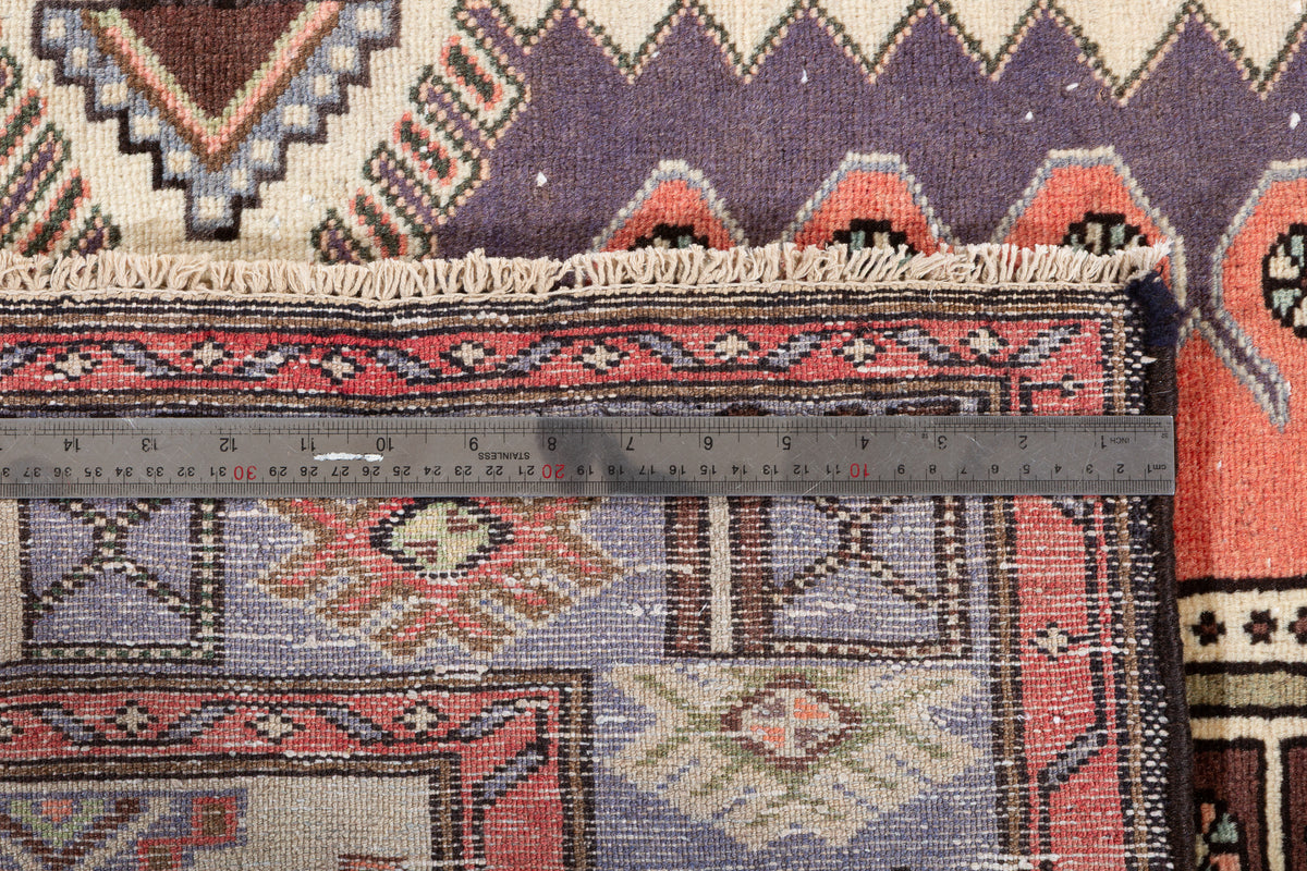 Collectible Vintage Bright Red, Blue Geometric Medallion Area Rug – 6' 6" x 4' 3" (197 x 130 cm)