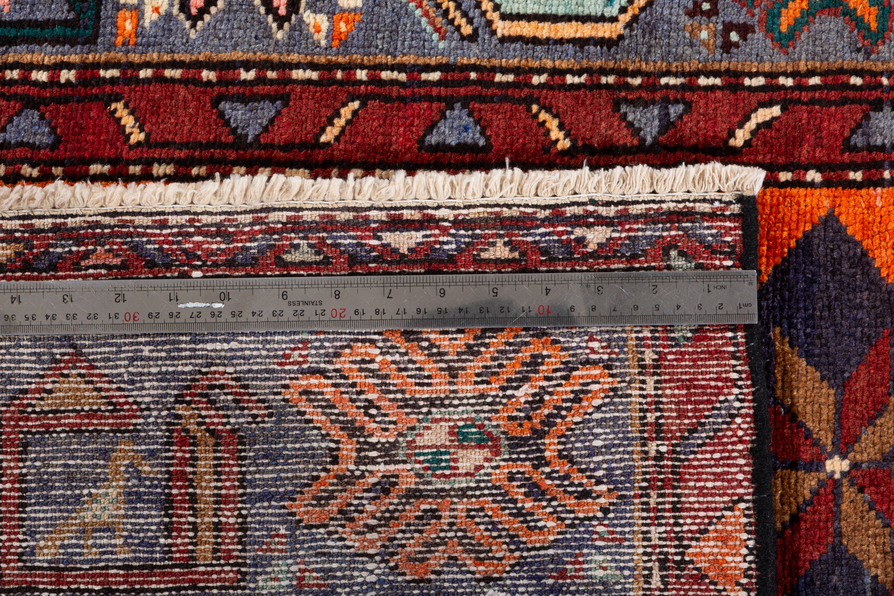 Collectible Vintage Navy Blue, Orange Triple Medallion Area Rug – 6' 9" x 4' 2" (207 x 127 cm)