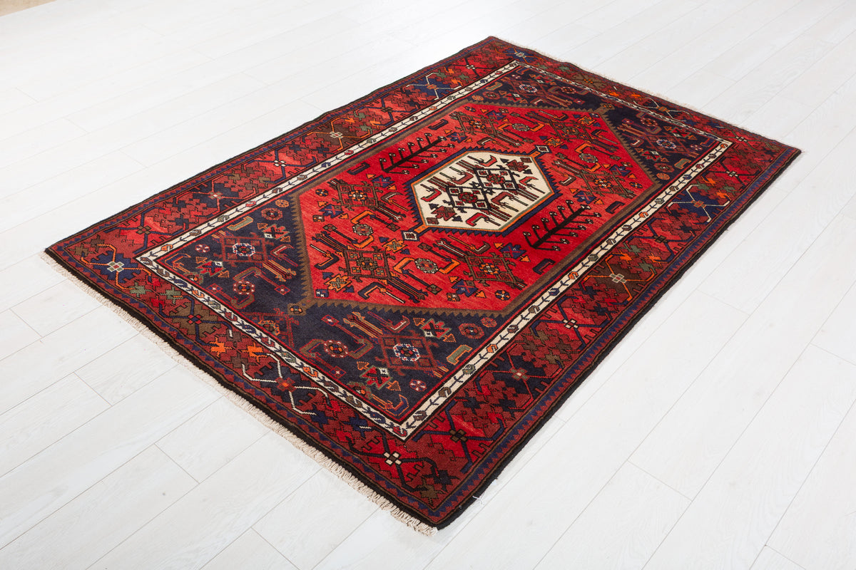 Vintage Coral, Rust Red Central Medallion Area Rug – 6' 2" x 4' 2" (189 x 126 cm)