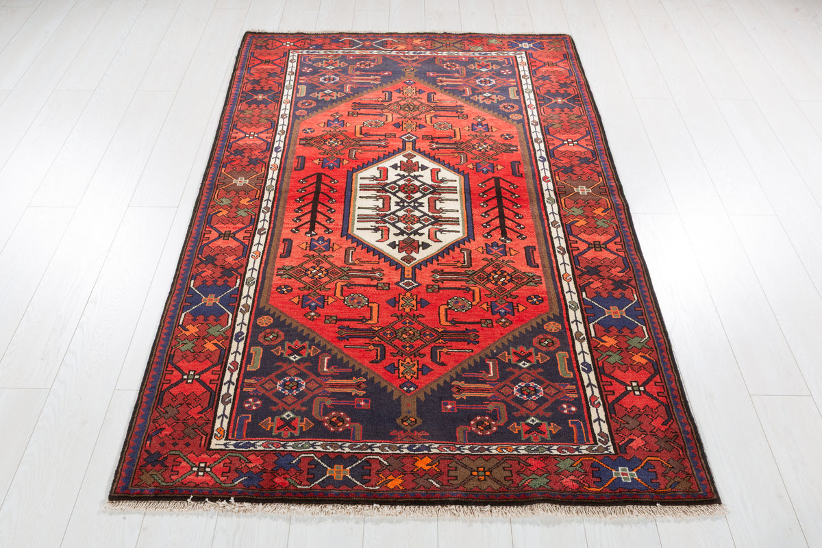 Vintage Coral, Rust Red Central Medallion Area Rug – 6' 2" x 4' 2" (189 x 126 cm)