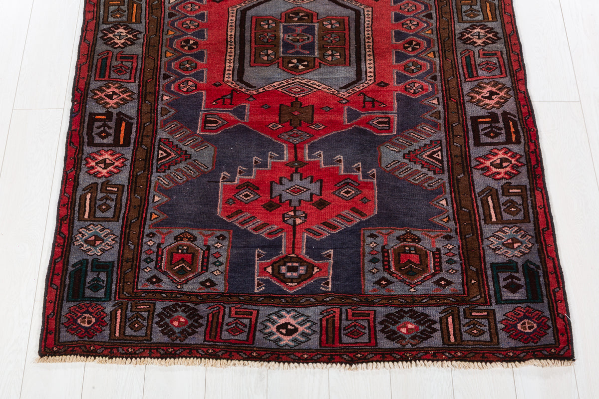 Collectible Vintage Navy Blue, Red Triple Medallion Area Rug – 6' 5" x 4' 3" (196 x 130 cm)