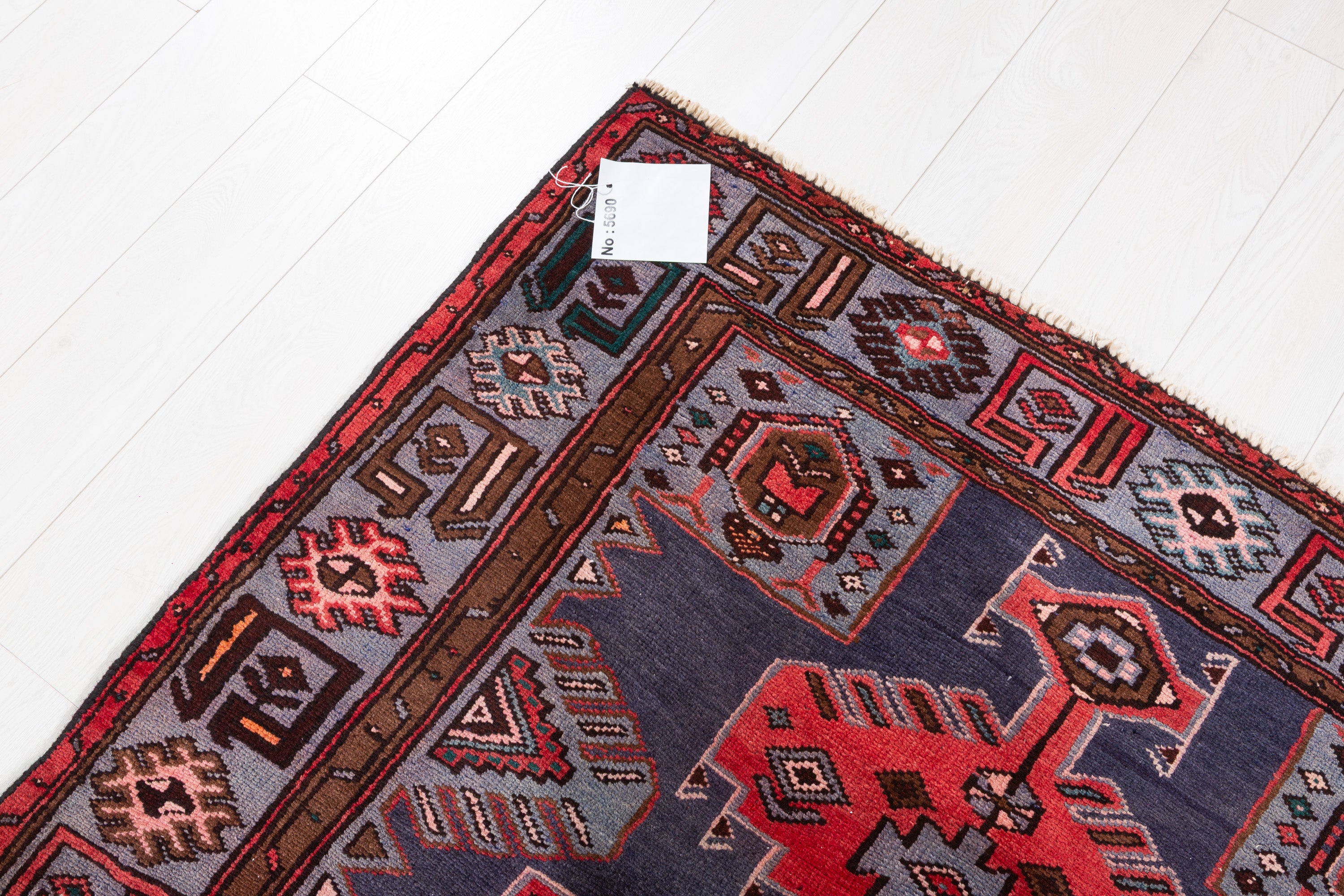 Collectible Vintage Navy Blue, Red Triple Medallion Area Rug – 6' 5" x 4' 3" (196 x 130 cm)