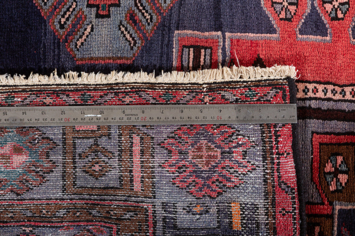 Collectible Vintage Navy Blue, Red Triple Medallion Area Rug – 6' 5" x 4' 3" (196 x 130 cm)