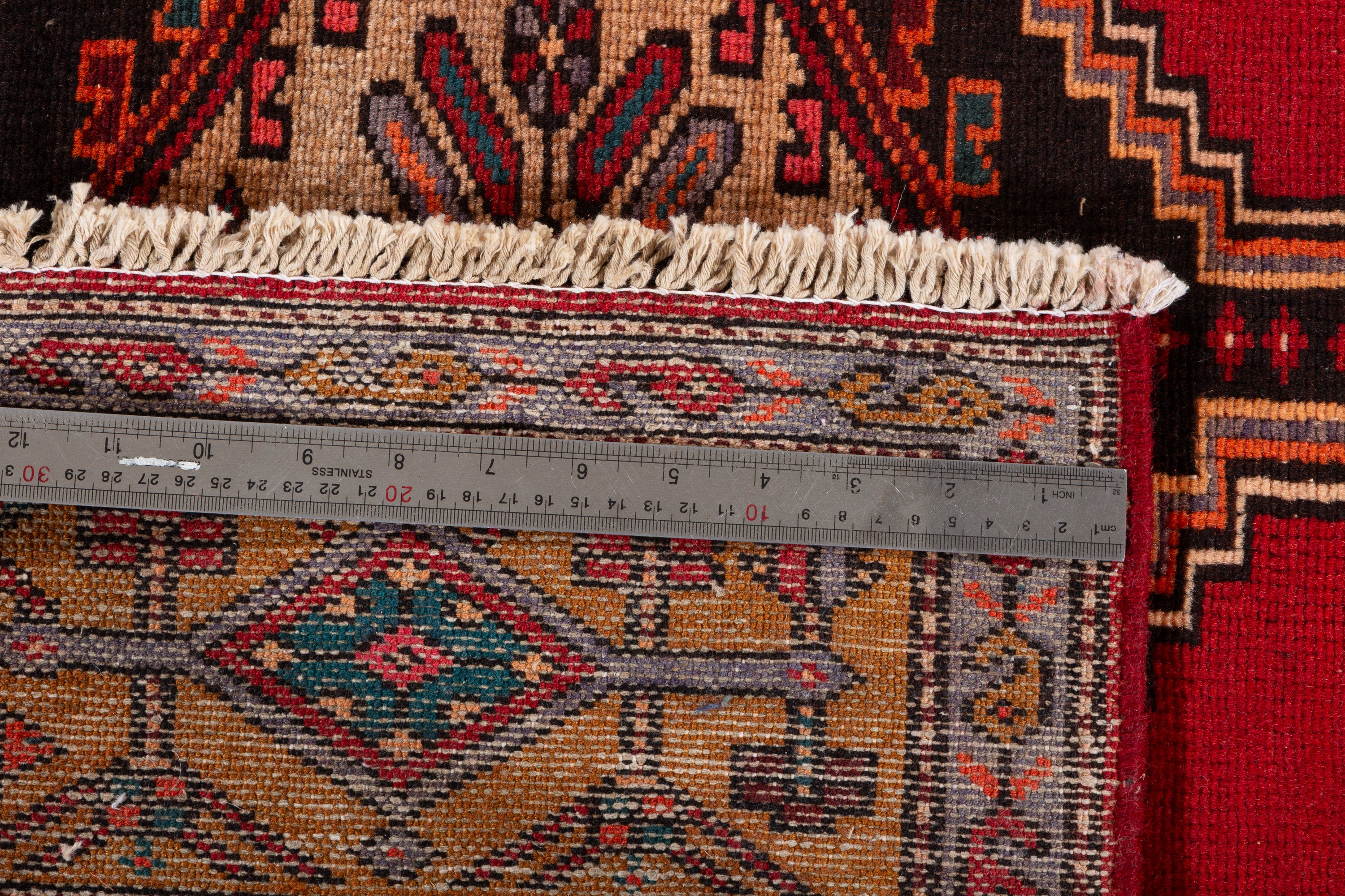 Collectible Vintage Red, Golden Brown Double Medallion Square Rug – 5' 0" x 4' 4" (152 x 131 cm)