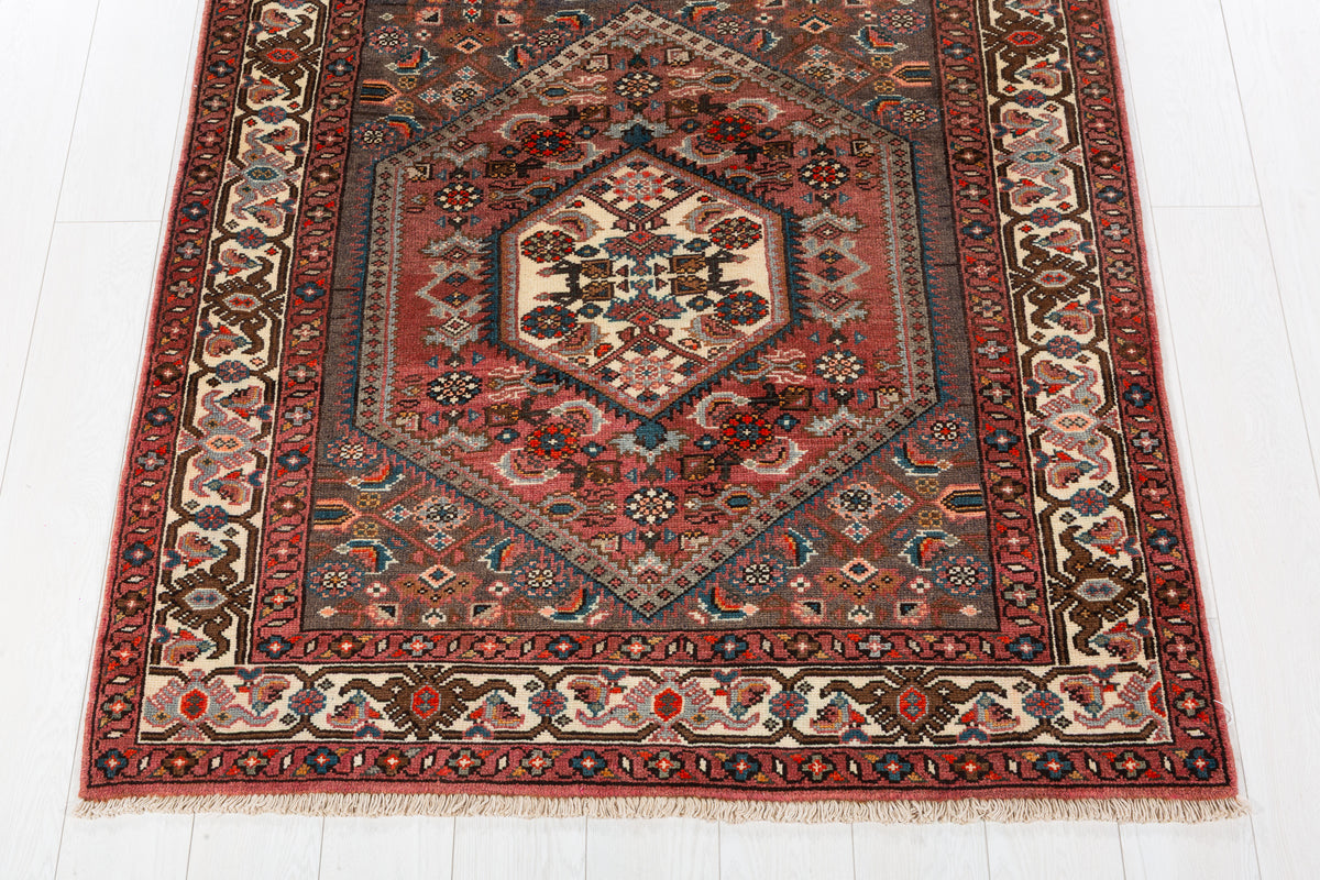 Collectible Vintage Rust Red, Gray Double Medallion Area Rug – 6' 9" x 4' 2" (206 x 128 cm)