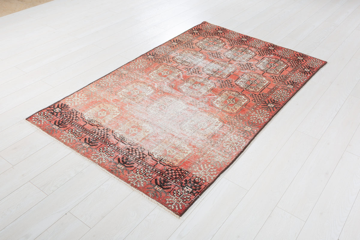 Vintage Faded Red Distressed Allover Area Rug – 6' 3" x 3' 9" (191 x 115 cm)