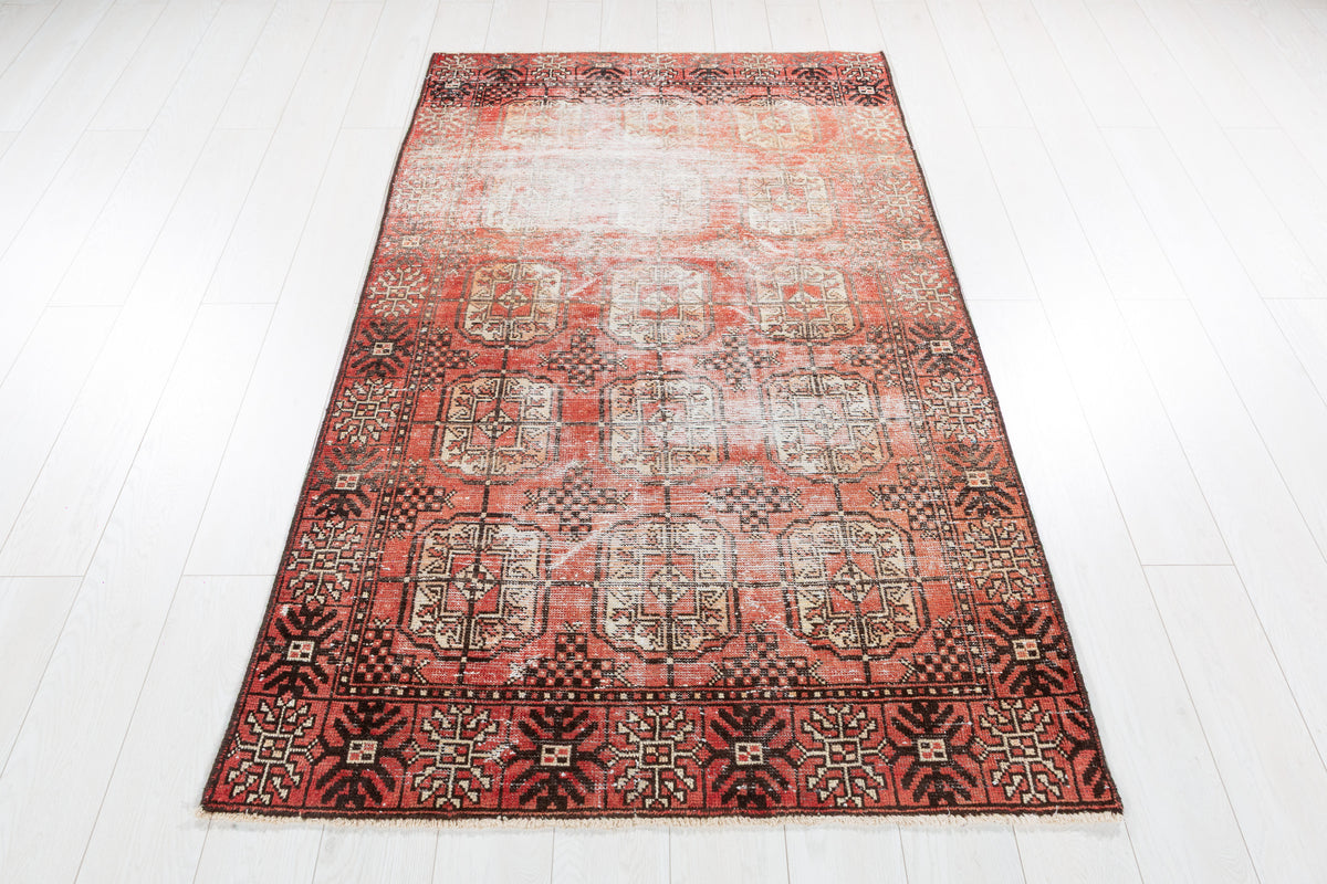 Vintage Faded Red Distressed Allover Area Rug – 6' 3" x 3' 9" (191 x 115 cm)