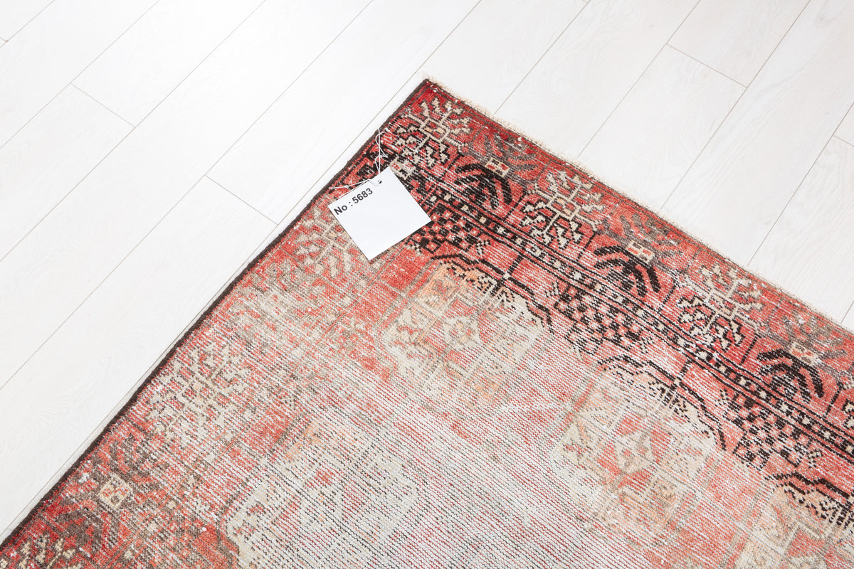 Vintage Faded Red Distressed Allover Area Rug – 6' 3" x 3' 9" (191 x 115 cm)