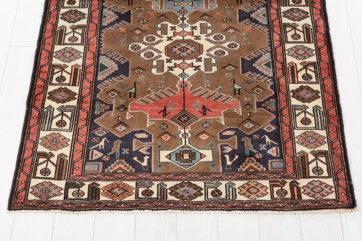 Collectible Vintage Brown, Coral Triple Medallion Area Rug – 7' 1" x 4' 1" (215 x 124 cm)