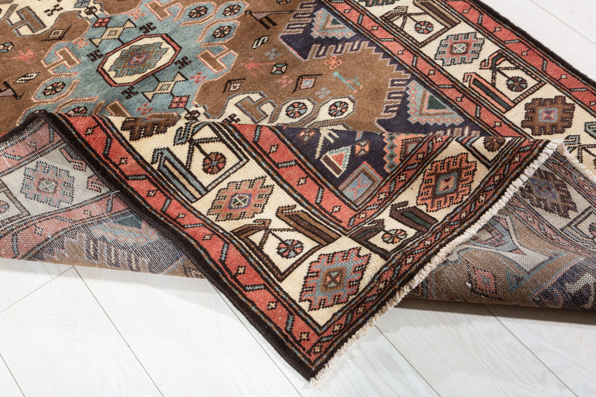 Collectible Vintage Brown, Coral Triple Medallion Area Rug – 7' 1" x 4' 1" (215 x 124 cm)