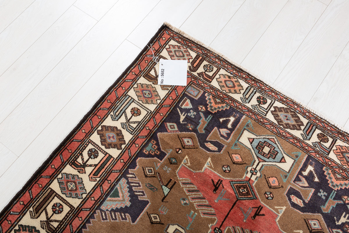 Collectible Vintage Brown, Coral Triple Medallion Area Rug – 7' 1" x 4' 1" (215 x 124 cm)