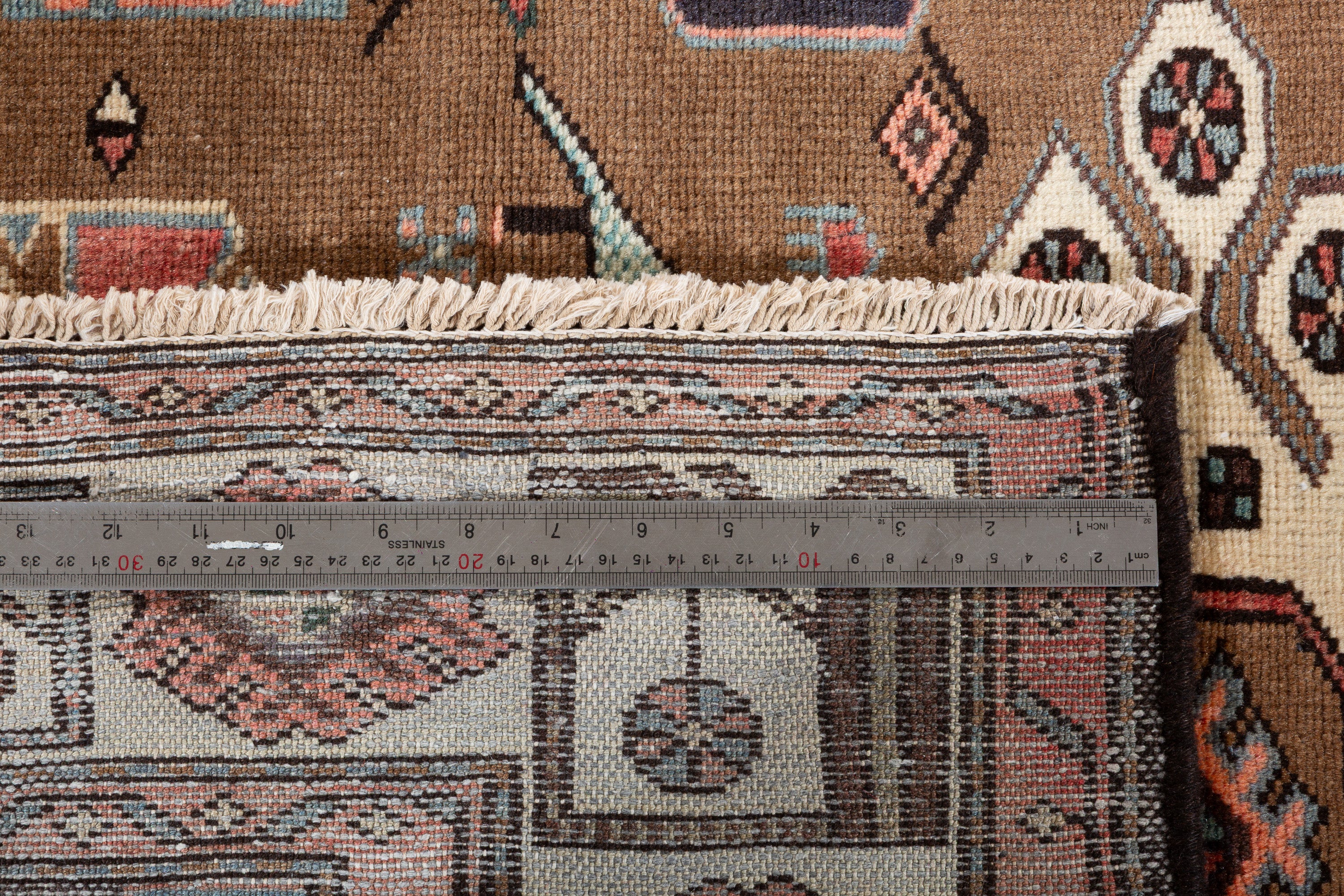 Collectible Vintage Brown, Coral Triple Medallion Area Rug – 7' 1" x 4' 1" (215 x 124 cm)