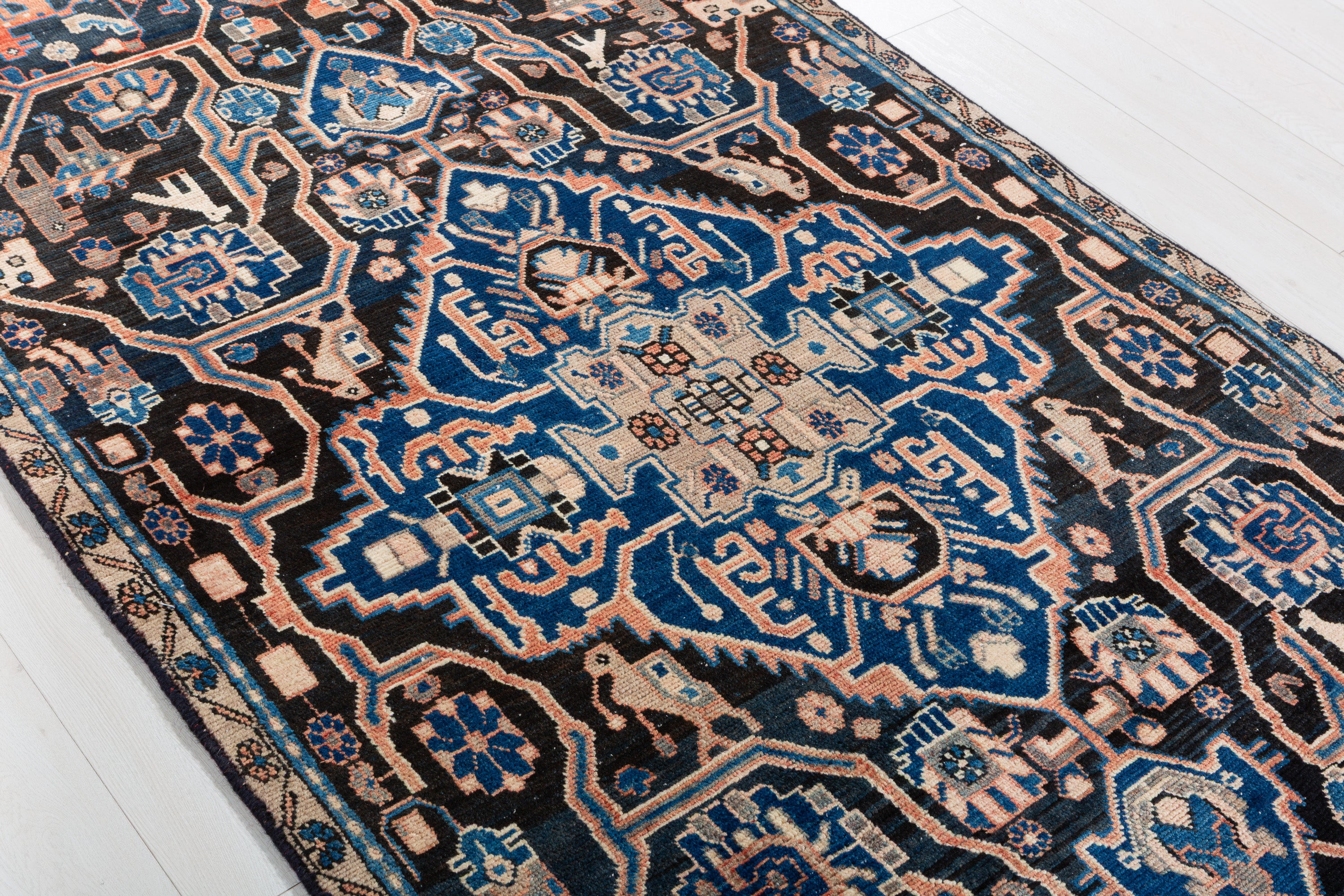 Collectible Vintage Navy Blue Allover Floral Area Rug – 8' 2" x 4' 0" (248 x 121 cm)