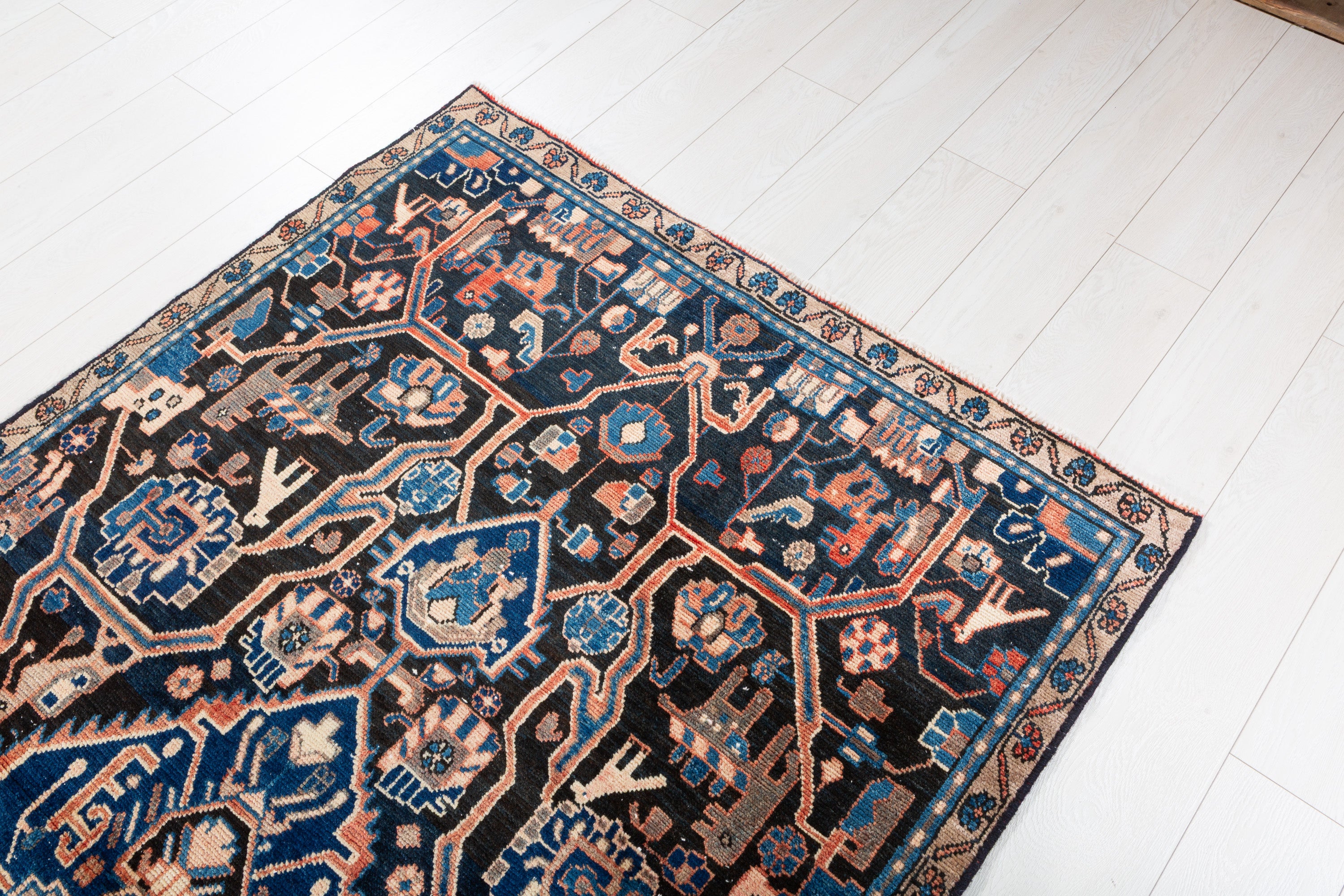 Collectible Vintage Navy Blue Allover Floral Area Rug – 8' 2" x 4' 0" (248 x 121 cm)