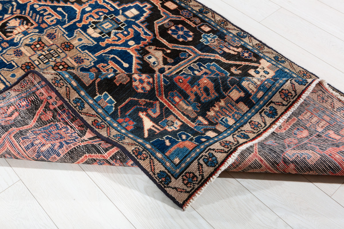 Collectible Vintage Navy Blue Allover Floral Area Rug – 8' 2" x 4' 0" (248 x 121 cm)