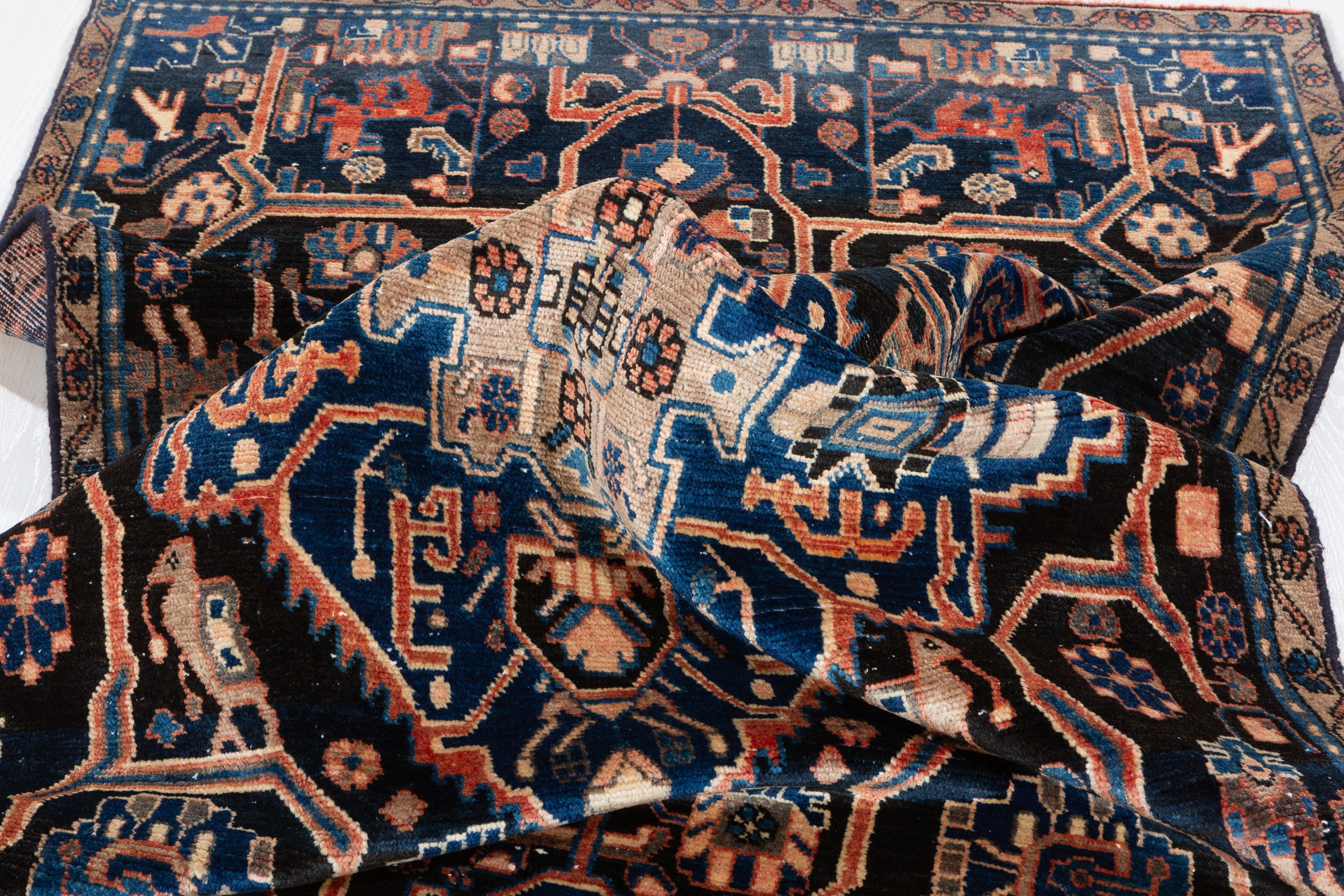 Collectible Vintage Navy Blue Allover Floral Area Rug – 8' 2" x 4' 0" (248 x 121 cm)