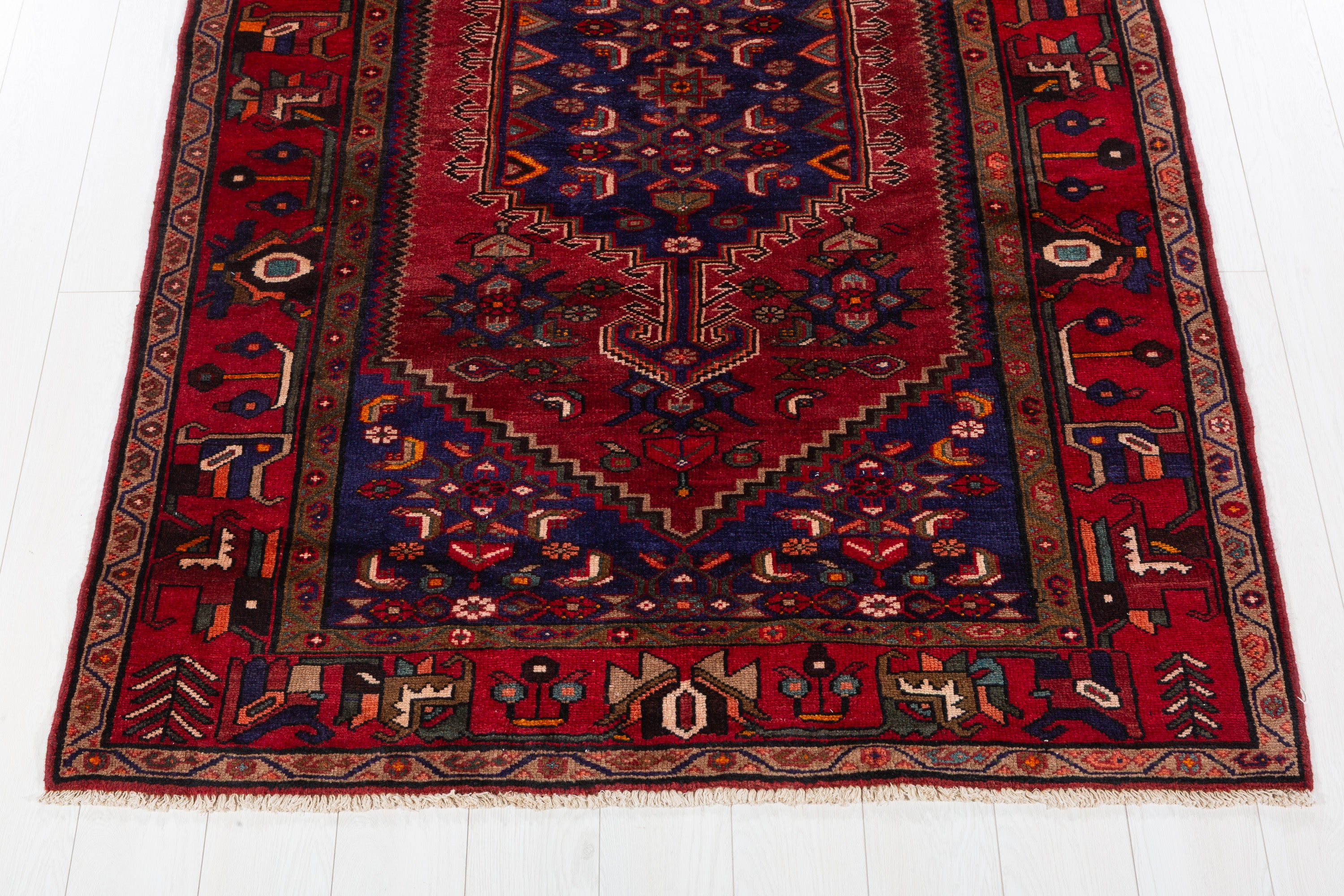Vintage Red, Deep Navy Blue Allover Geometric Area Rug – 7' 1" x 4' 8" (216 x 142 cm)