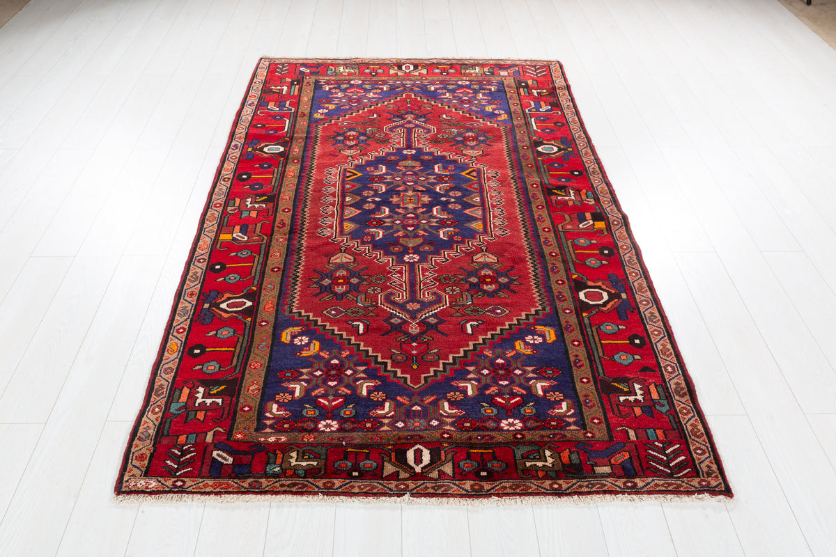 Vintage Red, Deep Navy Blue Allover Geometric Area Rug – 7' 1" x 4' 8" (216 x 142 cm)
