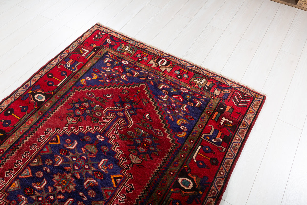 Vintage Red, Deep Navy Blue Allover Geometric Area Rug – 7' 1" x 4' 8" (216 x 142 cm)