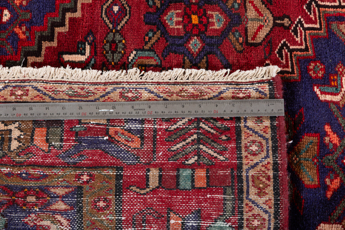 Vintage Red, Deep Navy Blue Allover Geometric Area Rug – 7' 1" x 4' 8" (216 x 142 cm)